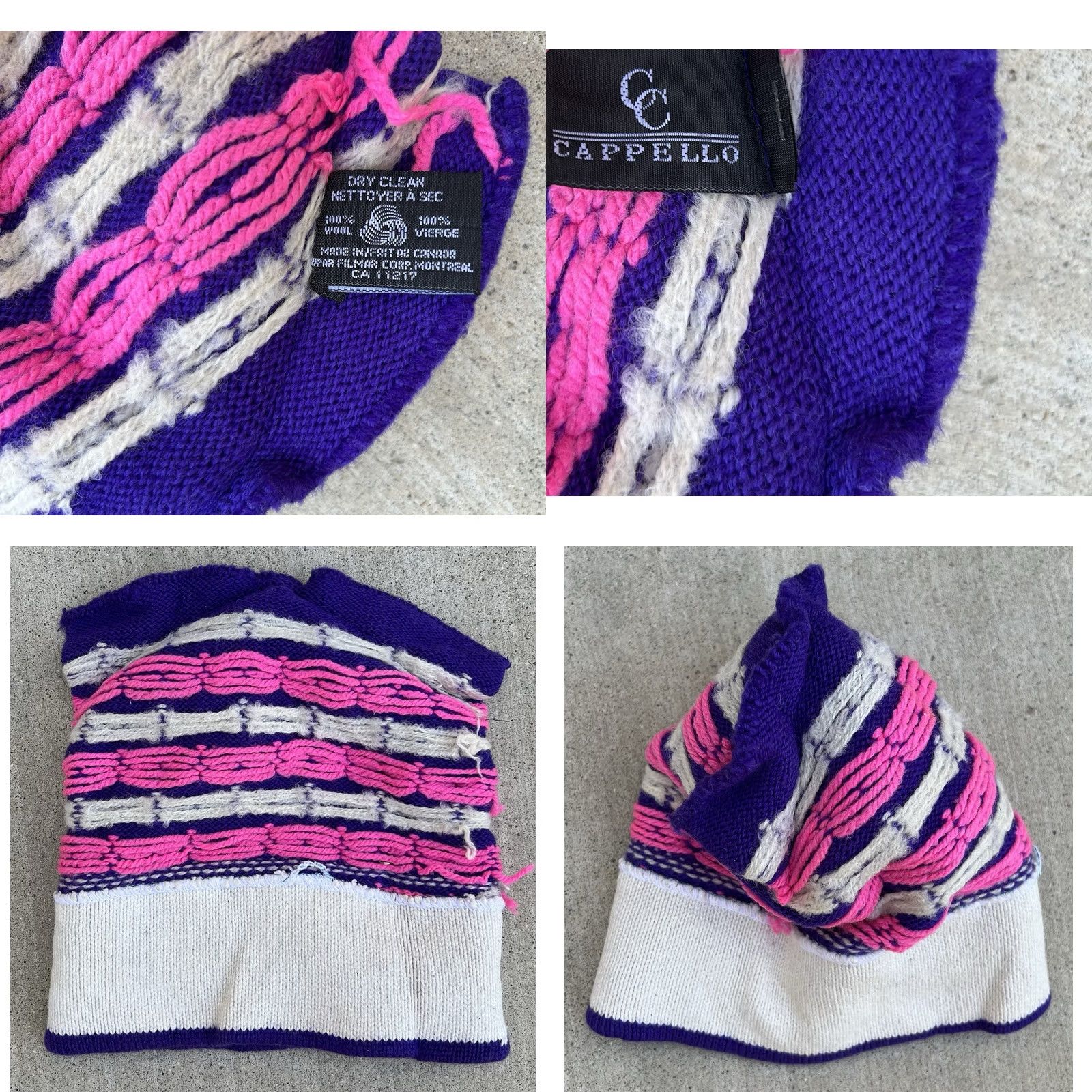 Pinko VINTAGE 80s Wool Ski Beanie Hat Purple Pink Tassel Cap Canada Fair Isle Cappello Size ONE SIZE - 10 Thumbnail