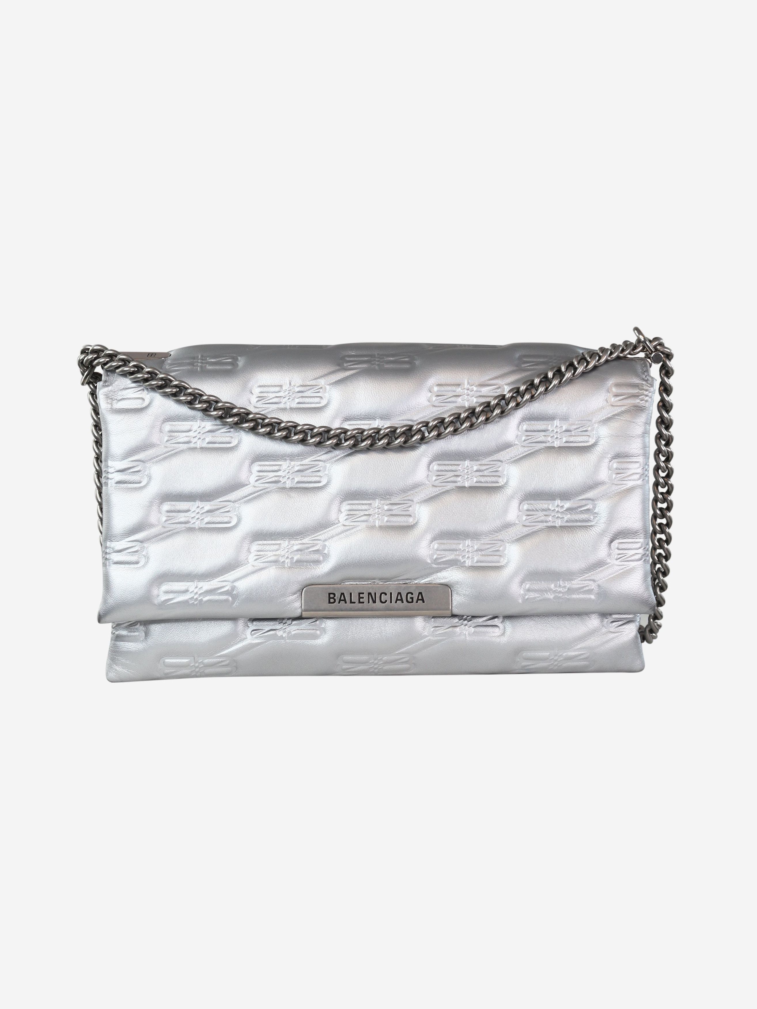 image of Balenciaga Silver Triplet Small Bb Monogram Shoulder Bag, Women's