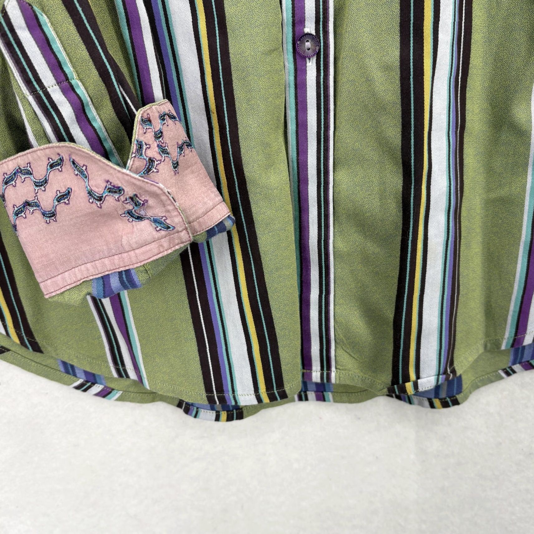 Robert Graham Robert Graham Shirt Mens XL Green Stripe Long Sleeve Button-Up Contrast Cuff Size US XL / EU 56 / 4 - 2 Thumbnail