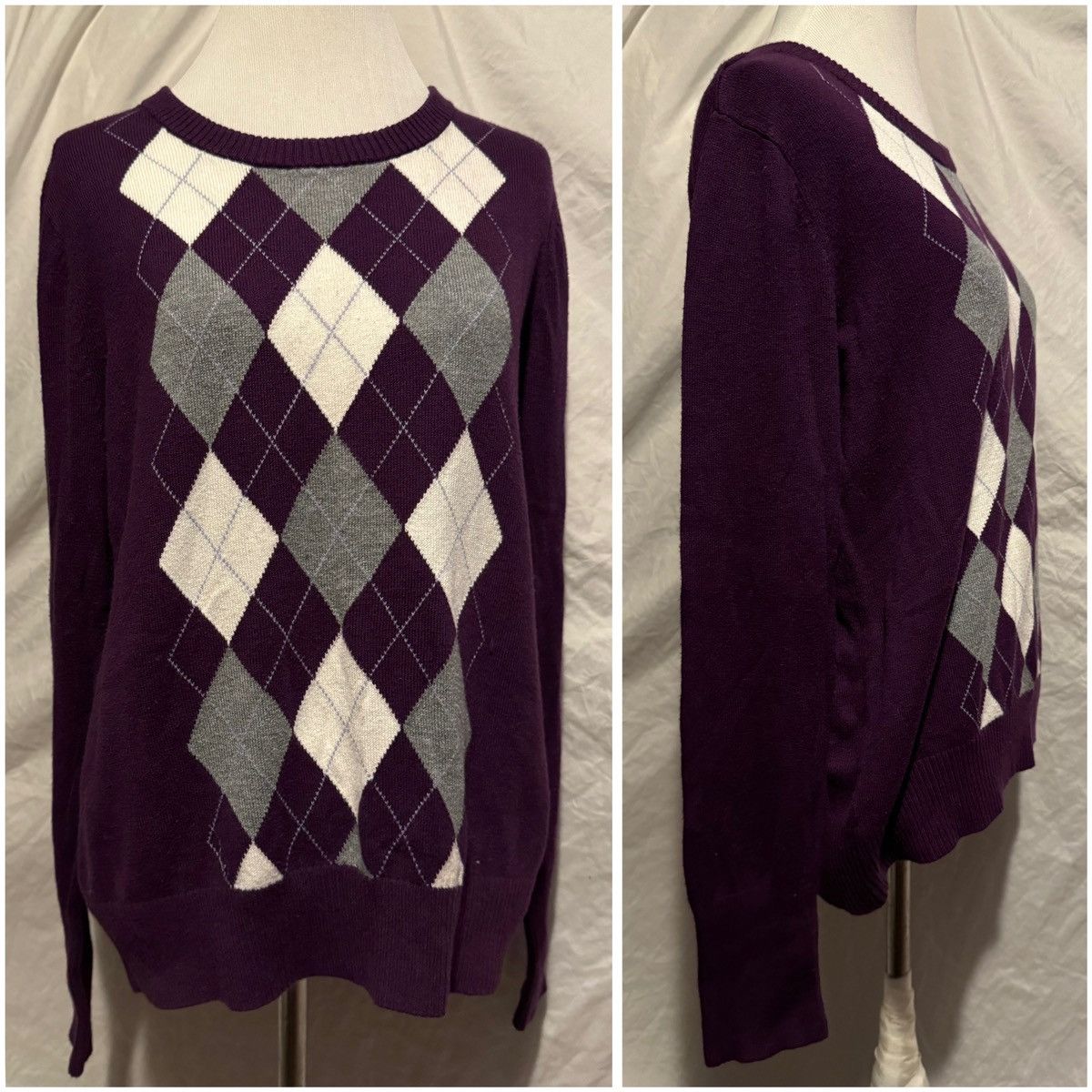 Merona Retro, Eggplant Purple, Argyle Patterned, Rayon Knit Sweater Size ONE SIZE - 4 Thumbnail