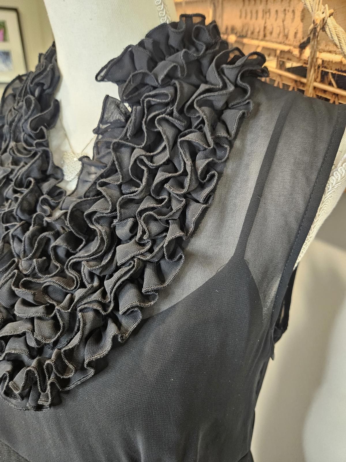 Calvin Klein Calvin Klein Black Ruffled Dress with Sheer Top Detail Size M / US 6-8 / IT 42-44 - 4 Thumbnail