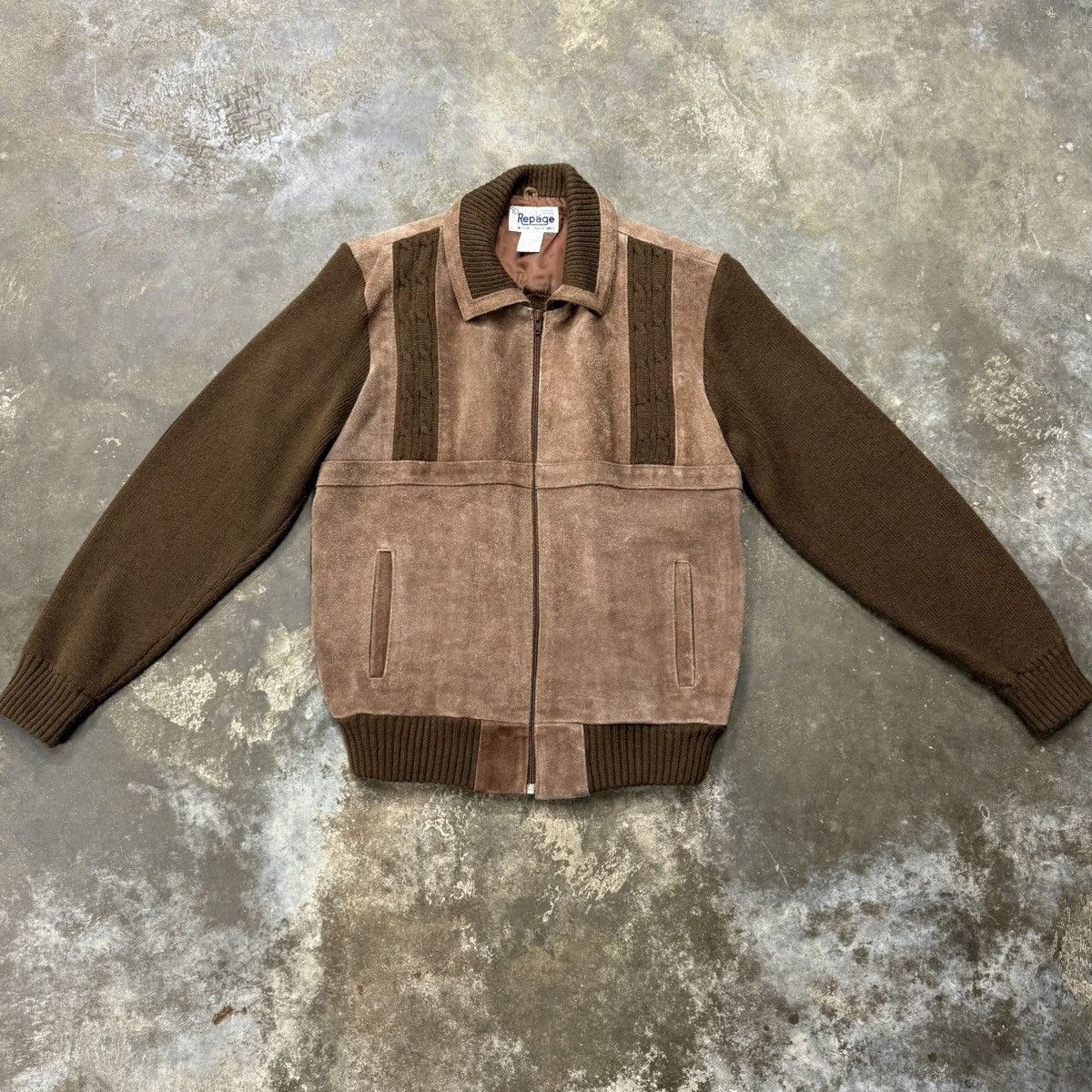 Sears Vintage 70s Repage Suede Knit Bomber Jacket Brown L Size US L / EU 52-54 / 3 - 1 Thumbnail