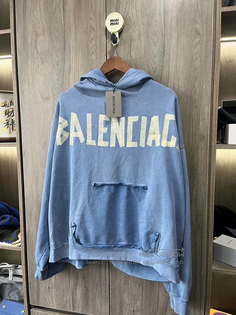 Balenciaga Balenciaga Haze Blue Tape Letter Hoodie Size US M / EU 48-50 / 2 - 5 Thumbnail