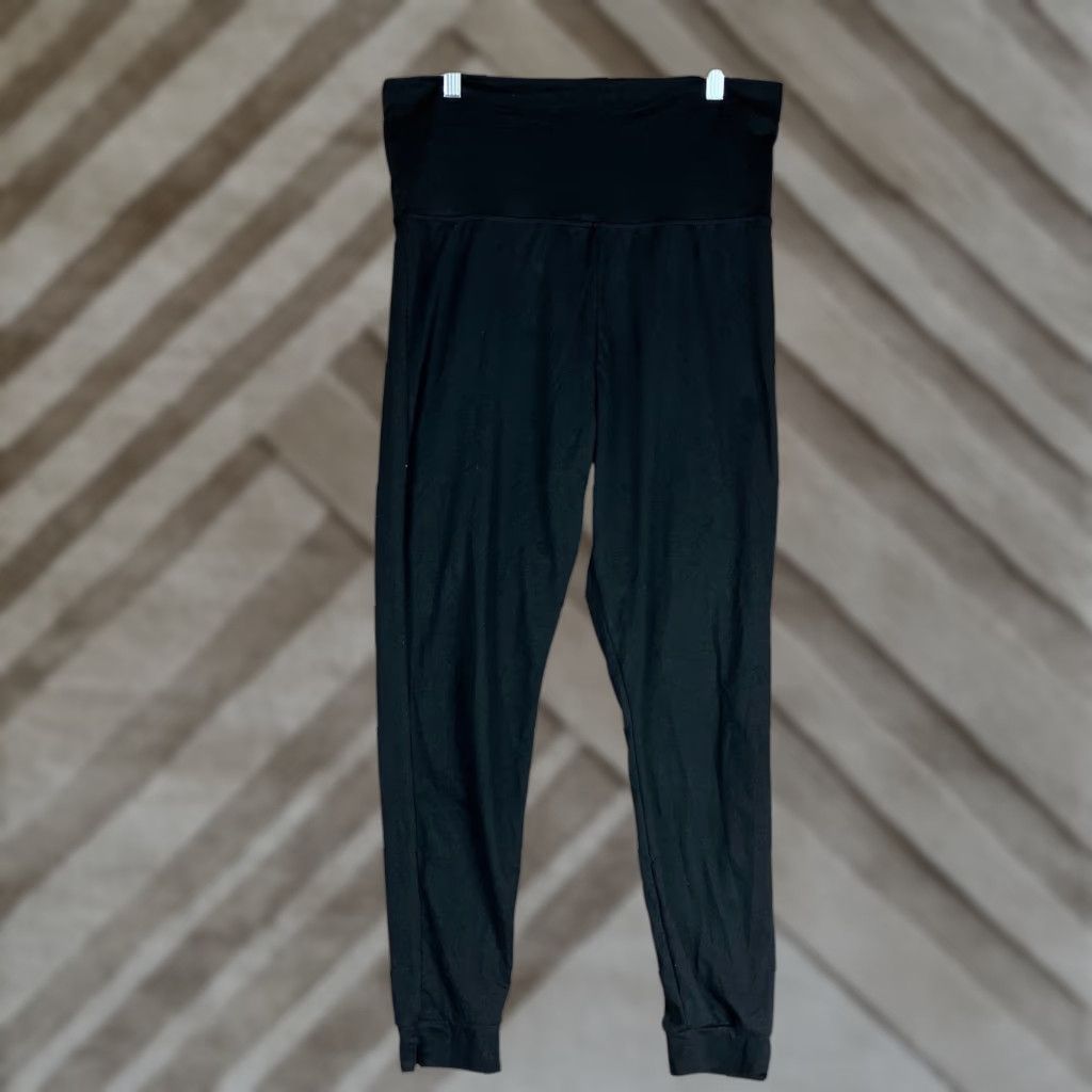 Vintage A New Day Womens Pants Black Leggings Fold Over Waistband Split Hem Stretch L Size 24" / US 00 / IT 34 - 1 Thumbnail