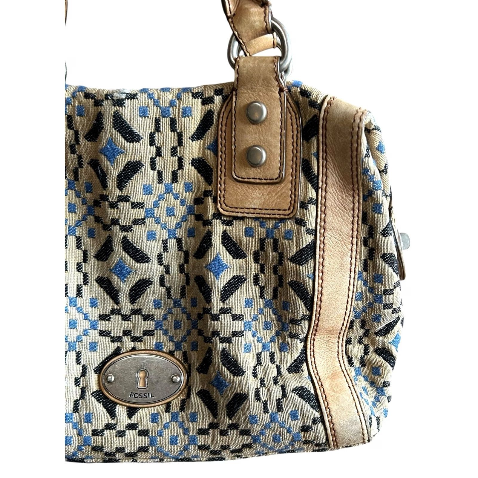 Fossil Fossil Marlow Satchel Fabric Leather Black Blue Accent Purse Handbag Women’s Size ONE SIZE - 3 Thumbnail