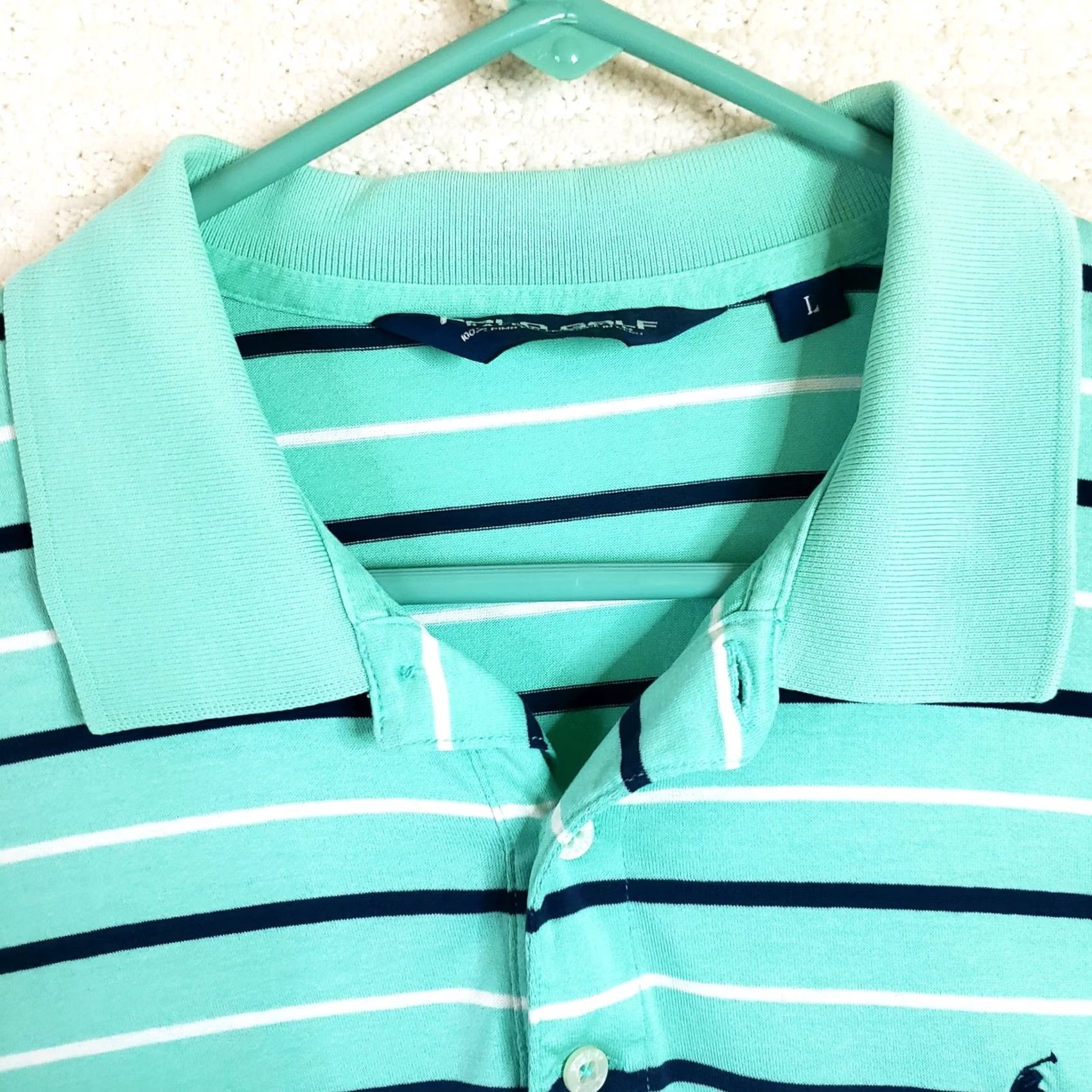 Vintage Polo Golf Shirt Mens L Teal Green Striped Polo Shirt SS Polo Shirt Embroidered Logo Golf Size US L / EU 52-54 / 3 - 4 Thumbnail