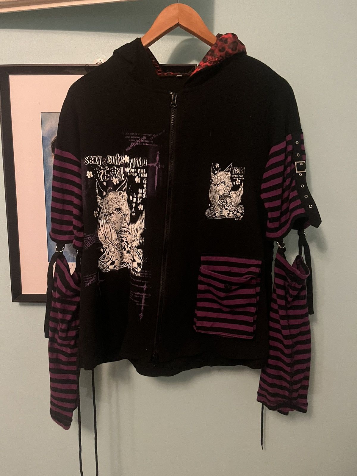 image of Cat Ear Hoodie Drain Gang in Black, Men's (Size Large)