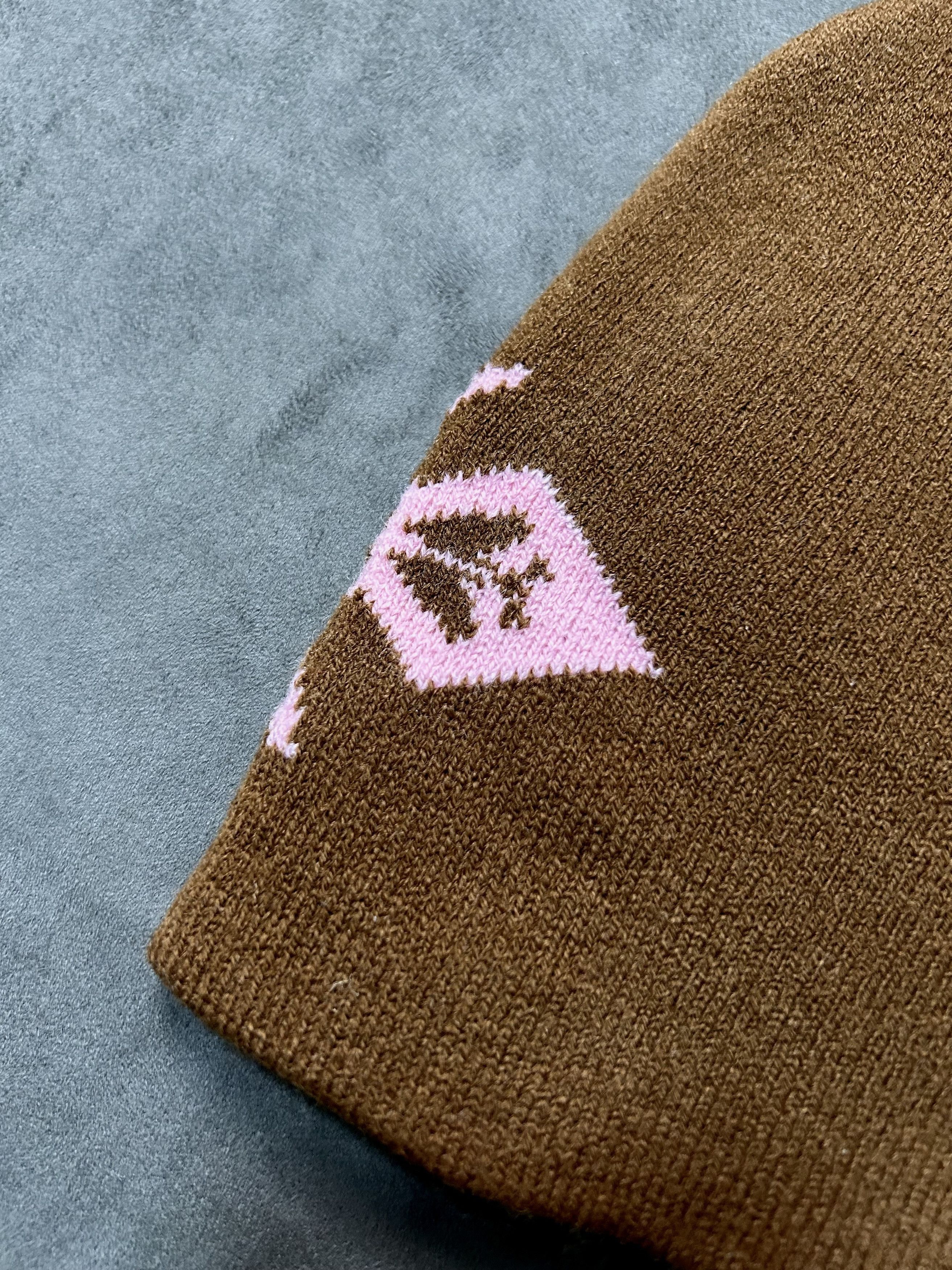 Japanese Brand Rare Double Crosses Graphic No Cuff Knit Beanie Brown Hat OS Size ONE SIZE - 5 Thumbnail