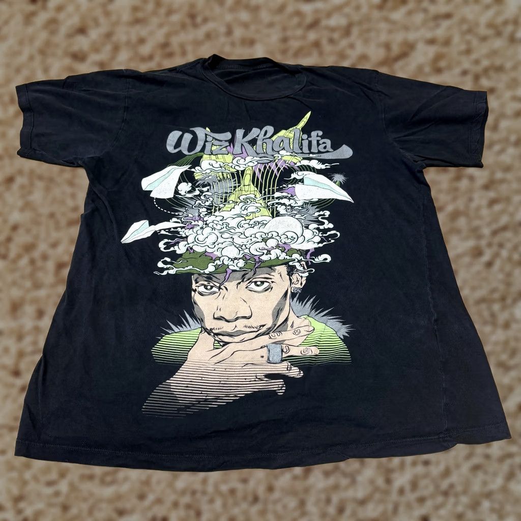 Vintage Wiz Khalifa Shirt Mens Medium Black Portrait Smoke Graphic Hip Hop Rap Music Tee Size US M / EU 48-50 / 2 - 1 Thumbnail