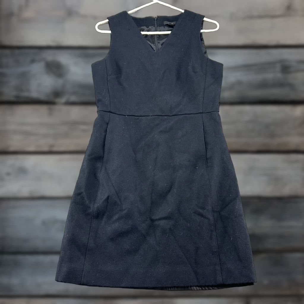 J.Crew VINTAGE J.CREW Dress Women 6 Black Wool Long V-Neck Sleeveless Twill Back Zip Maxi Shirt Dress Size M / US 6-8 / IT 42-44 - 1 Thumbnail