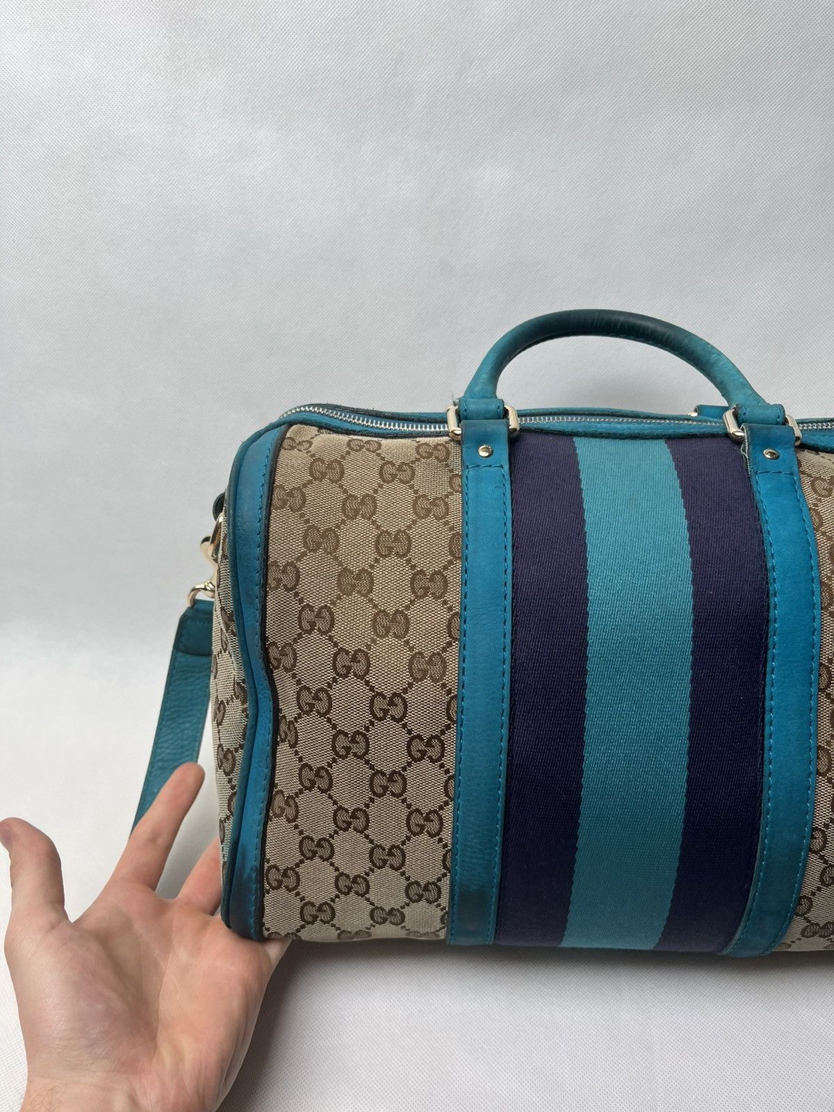 Gucci Vintage Gucci Web Boston GG canvas stripe shoulder handbag Size ONE SIZE - 6 Thumbnail