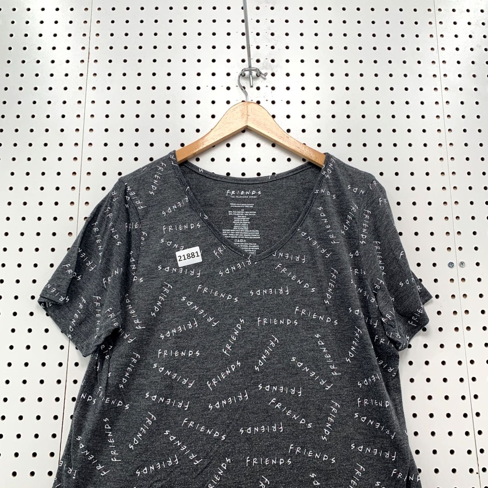 Vintage Friends AOP Shirt Gray V-Neck All Over Print Womens 1X Plus Size Girls Mens (adjust per gender not specified) Size XL / US 12-14 / IT 48-50 - 5 Thumbnail