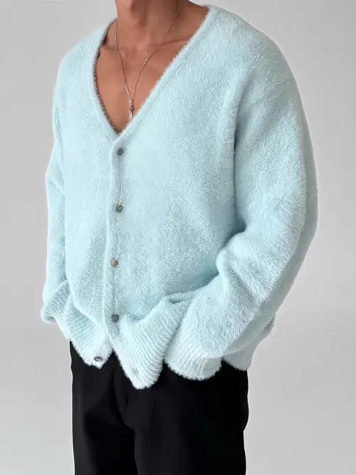Japanese Brand Vintage Light Blue Knit Sweater Warm Fleece Jacket XL Size US XL / EU 56 / 4 - 2 Thumbnail