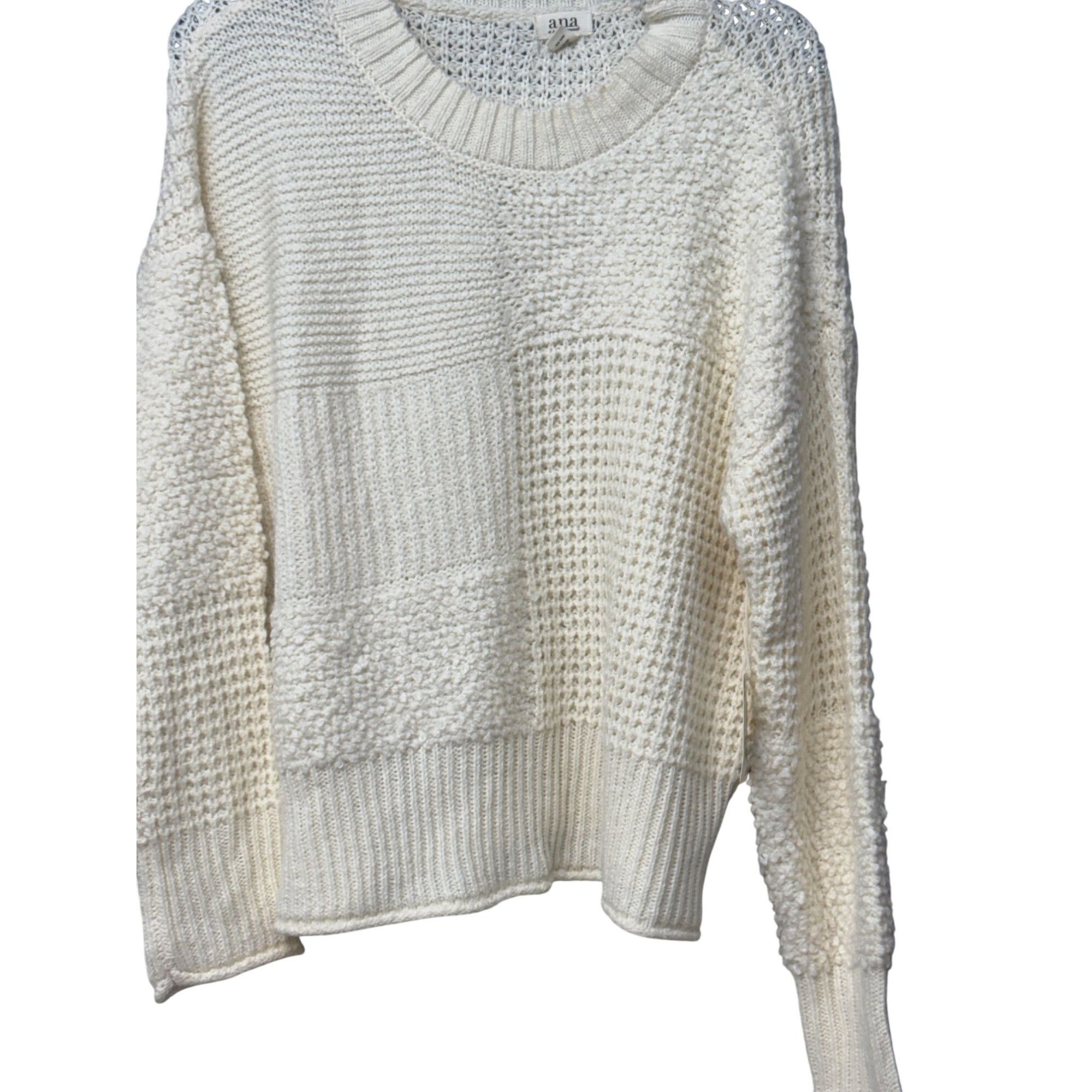 Other a.n.a Petite Women’s Textured Stitch Crew Neck Sweater, Ivor Size ONE SIZE - 3 Thumbnail