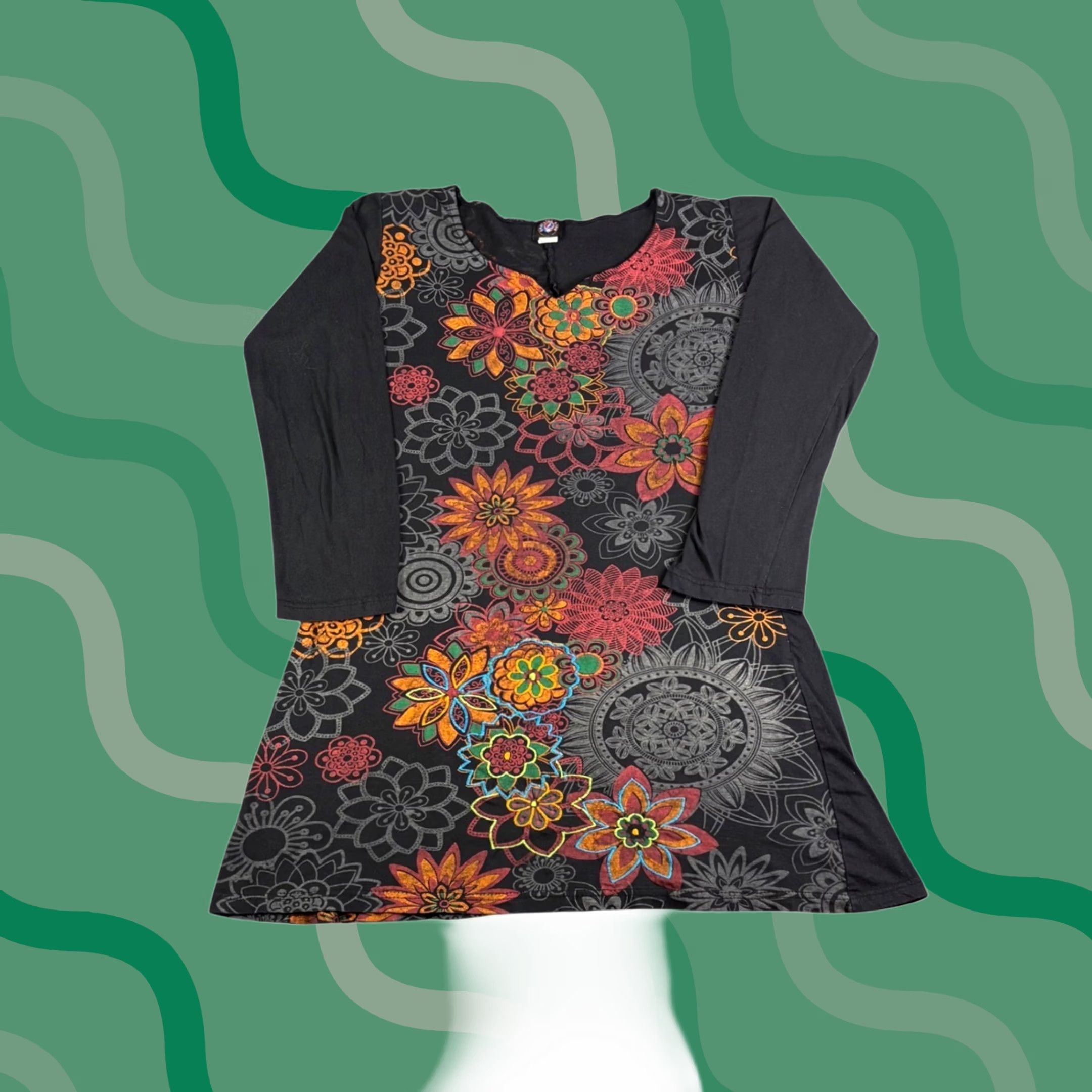 Vintage Grateful Dead Floral Mandala Embroidered Tunic Top Long Sleeve Black Small Size S / US 4 / IT 40 - 1 Thumbnail