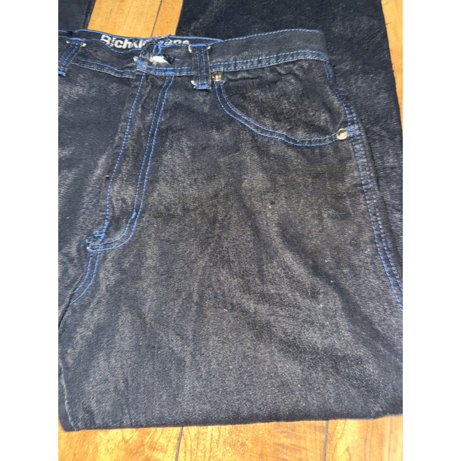 Vintage Designer Rich Kid Jeans Jeans 36x32 Dark Wash Distressed Y2K Skater Mens Regular 36 Blue Straight - Denim - Size US 36 / EU 52 - 7 Thumbnail