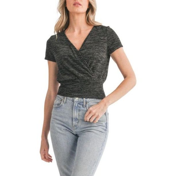 Other LUSH Surplice V-neck Crop T-shirt In Black, S Size S / US 4 / IT 40 - 1 Thumbnail