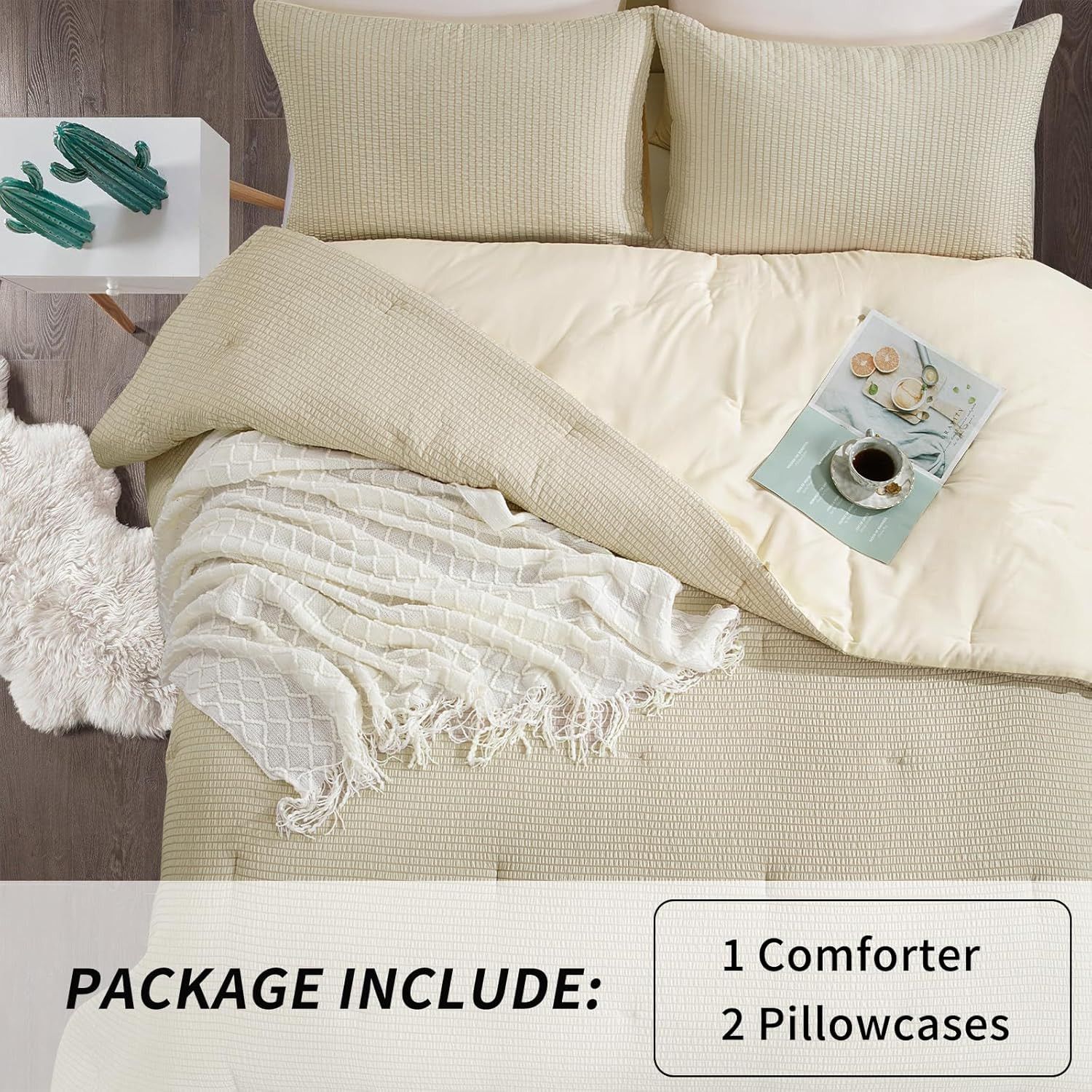 Other 3 Piece Seersucker Oversized King Comforter Set 98x120, Size ONE SIZE - 4 Thumbnail