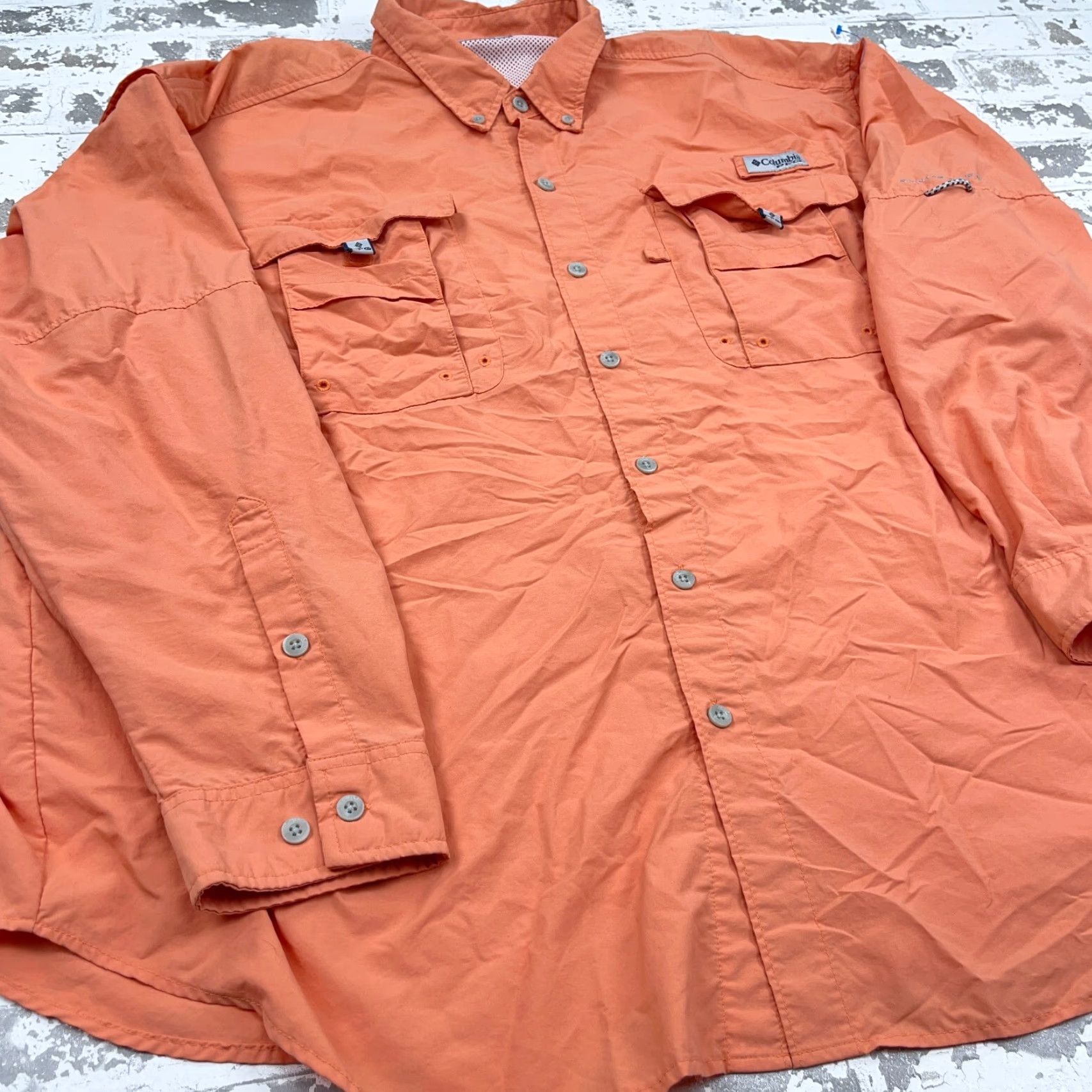 Vintage Columbia Shirt Men 2X Orange Button-Up Omni Shade Performance Tactel Nylon PFG Long Sleeve Casual Travel UV Size US XXL / EU 58 / 5 - 5 Thumbnail