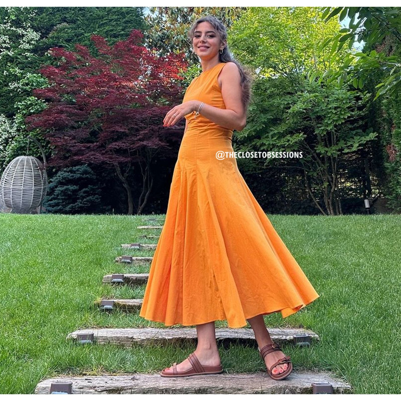 Zara ZARA Orange A-Line Midi Dress NWT Size L / US 10 / IT 46 - 22 Thumbnail