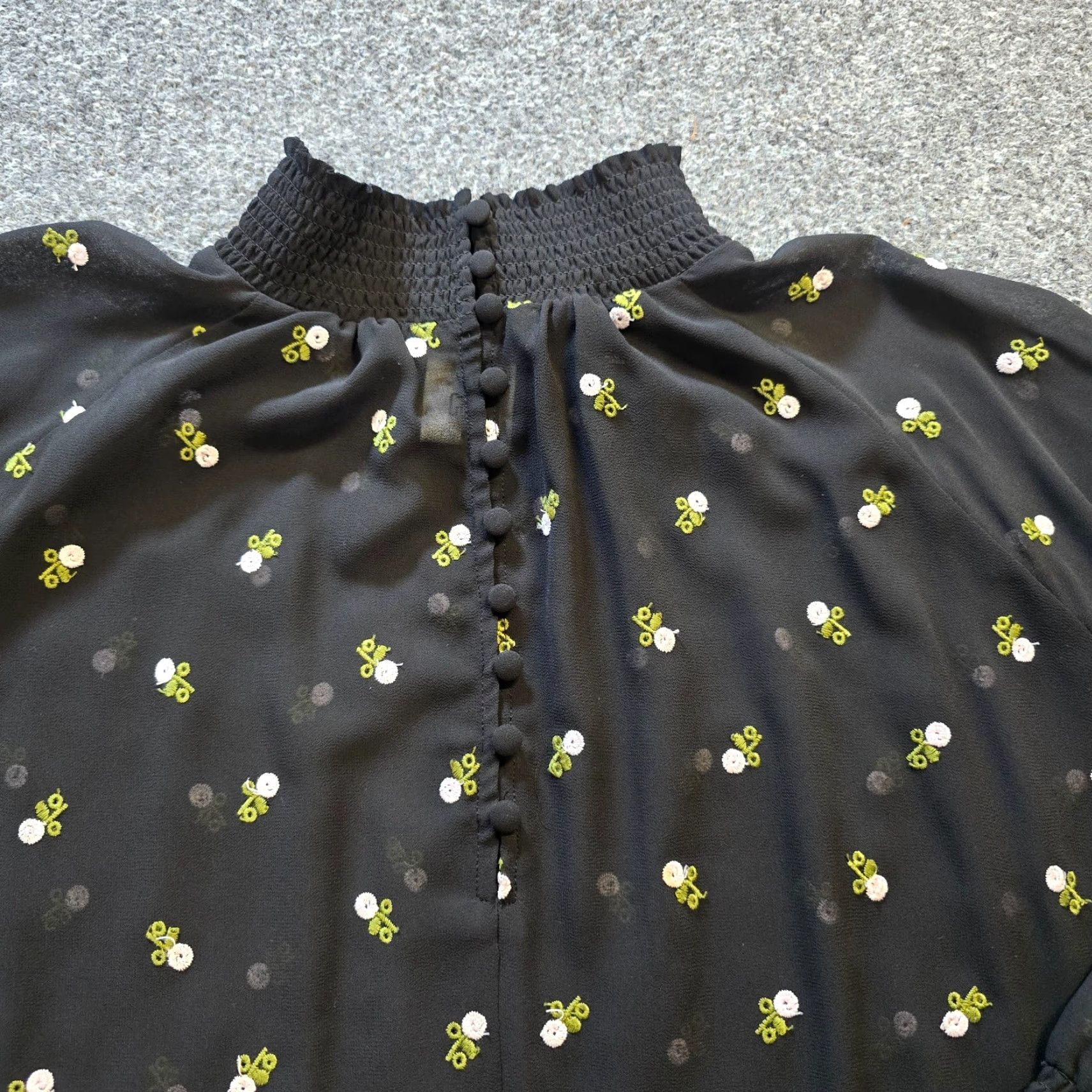 Vintage CAbi Top Womens Medium Black Floral High Neck Sheer Long Sleeve Casual Blouse Size M / US 6-8 / IT 42-44 - 2 Thumbnail