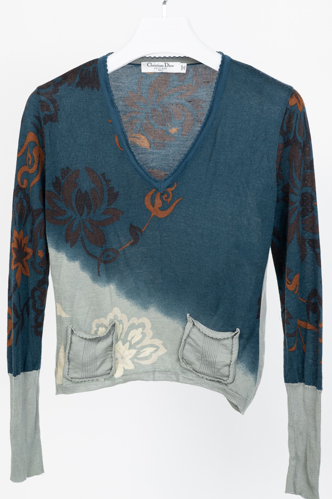 Dior Christian Dior Wool/Silk/Cashmere Floral Cropped Sweater Size L / US 10 / IT 46 - 3 Thumbnail