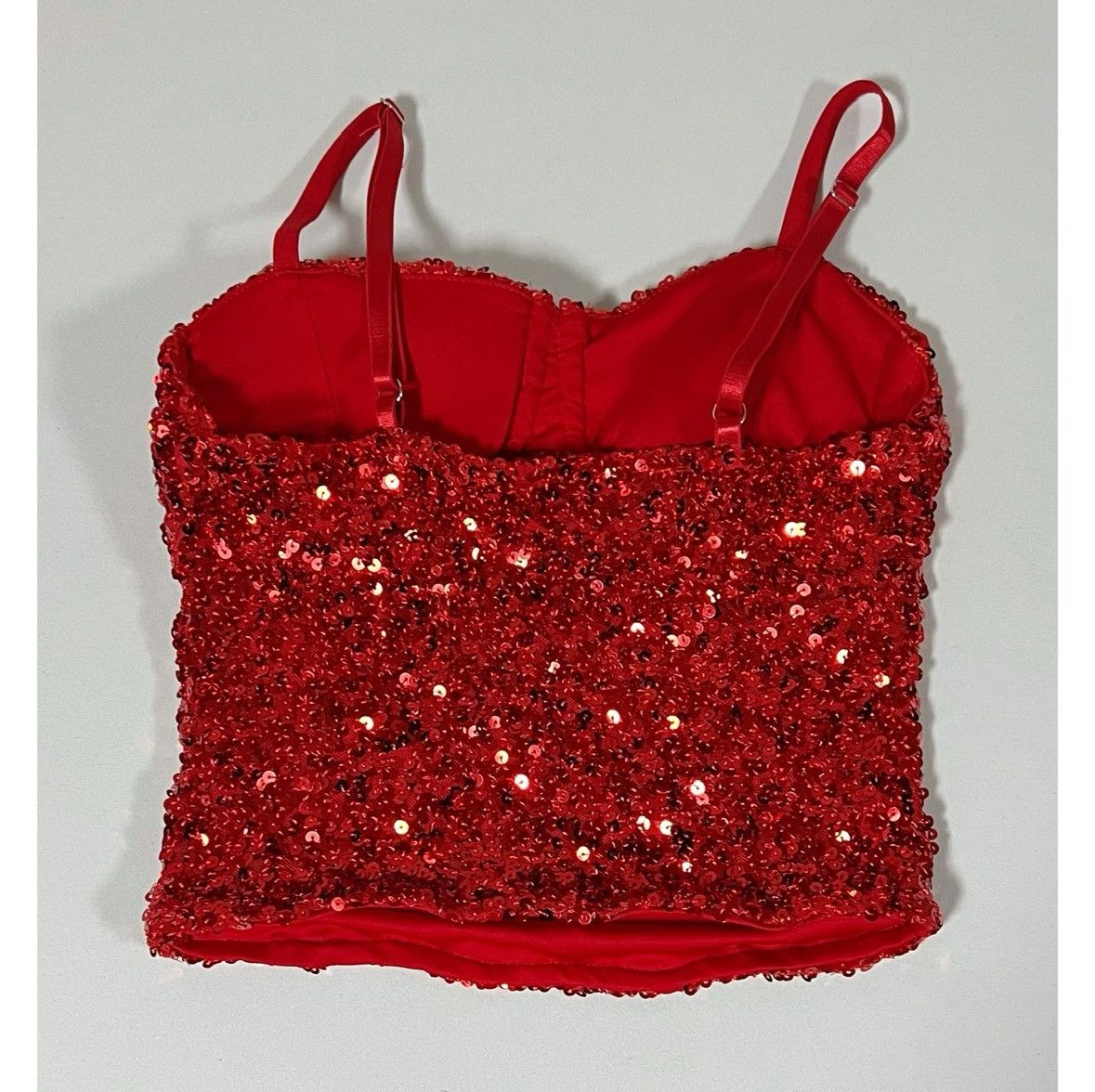 Japanese Brand Red Sequin Corset Bustier Tank Top Shirt Blouse Size XS ❤️ Size XS / US 0-2 / IT 36-38 - 3 Thumbnail