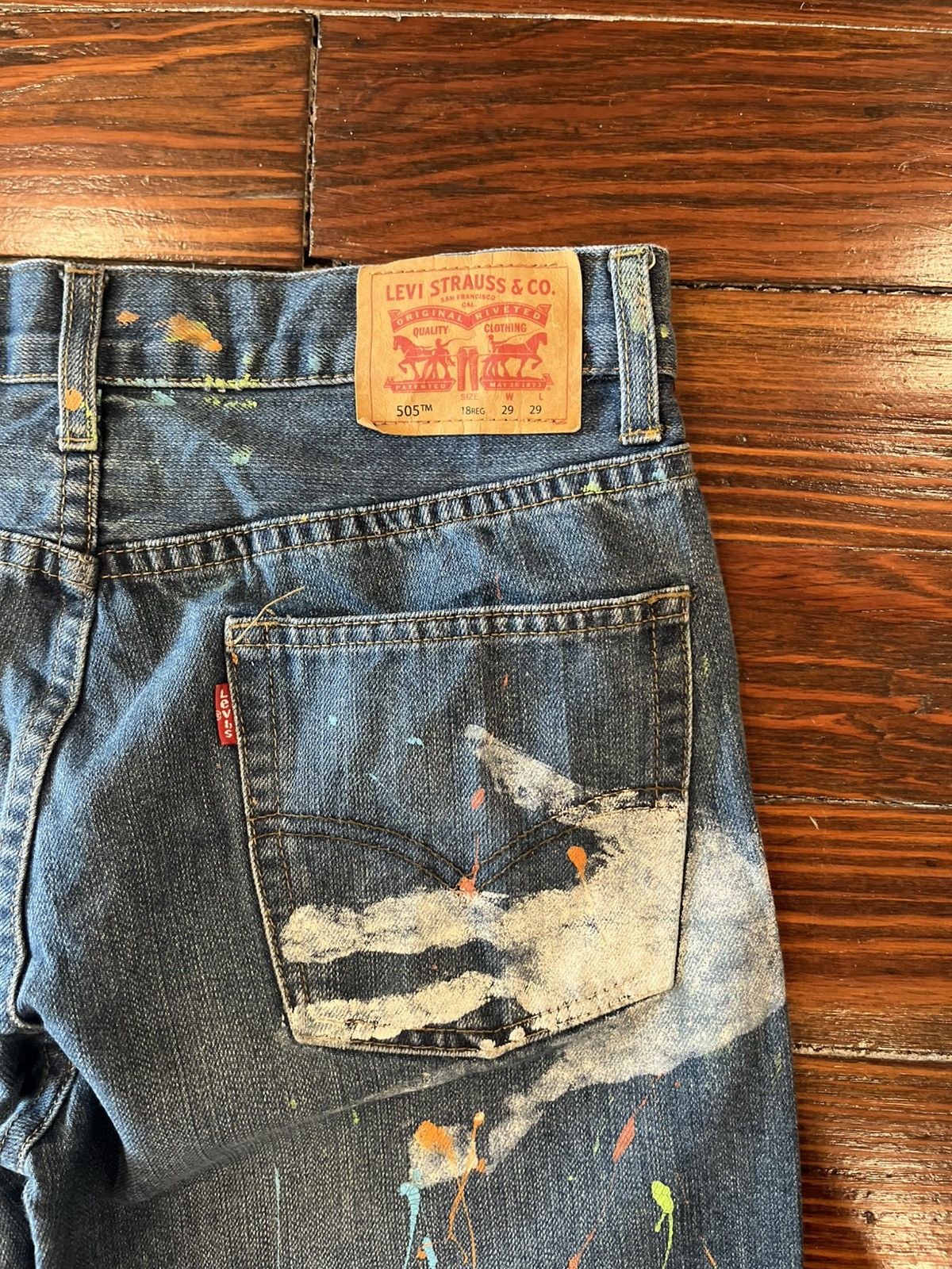 Levi's Levi’s 505 Regular Fit Jeans – Size 29×29 • Unique Painted Size US 29 - 5 Thumbnail