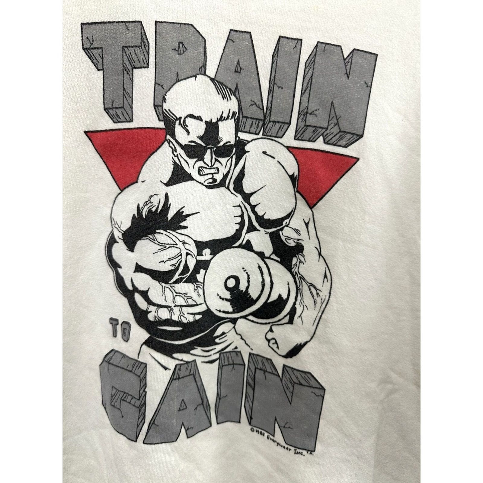 Vintage VTG 80s Train To Gain Flex Workout Thick Big Muscle Boxy Weightlifting T-Shirt L Cream Men Shirt Powerlifting Workout Mens Size US L / EU 52-54 / 3 - 3 Thumbnail