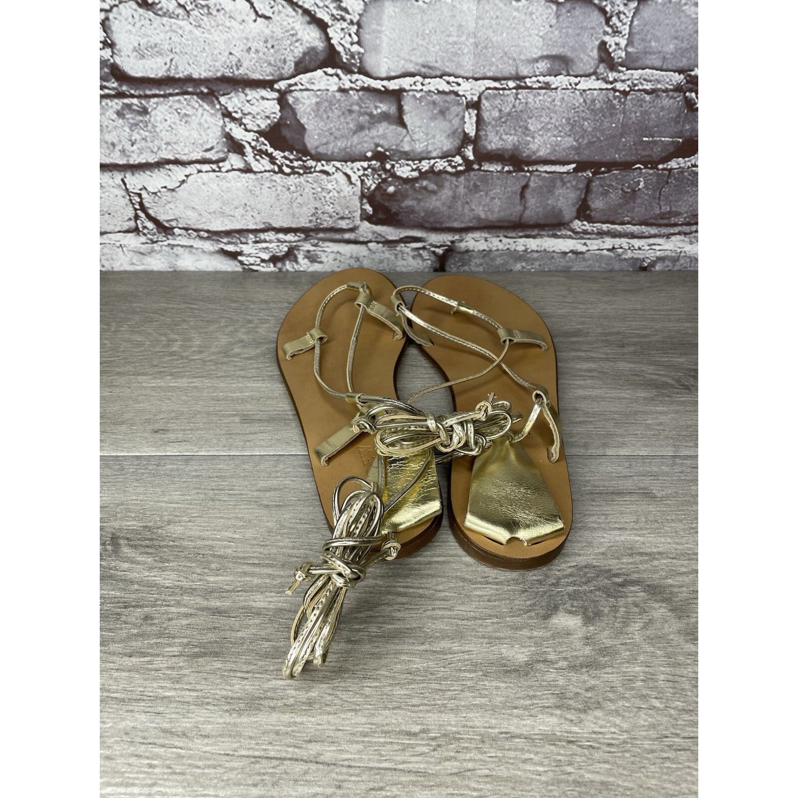 J.Crew J. Crew Metallic Gold Leather Ankle Wrap Around Sandals Wome Size US 7.5 / IT 37.5 - 4 Thumbnail