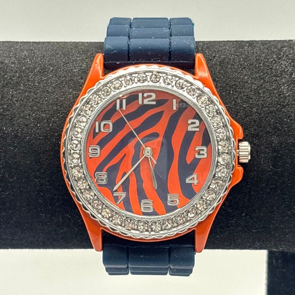 Geneva Silver & Orange Tiger Stripe Men's Watch Size ONE SIZE - 2 Thumbnail