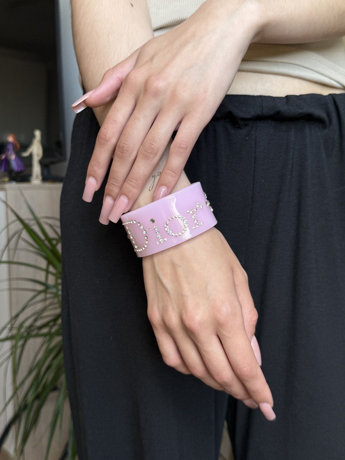 Christian Dior Monsieur Vintage Christian Dior Rhinestone Cuff Bracelet Pastel Pink Size ONE SIZE - 12 Thumbnail