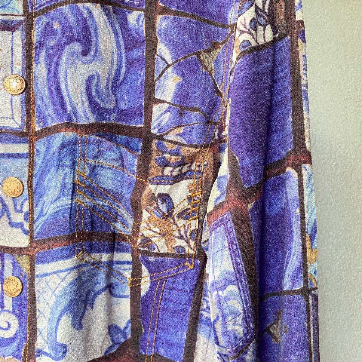 Jean Paul Gaultier Jean Paul Gaultier Vintage Ocean Mosaic Shirt Size US XXS / EU 40 - 5 Thumbnail