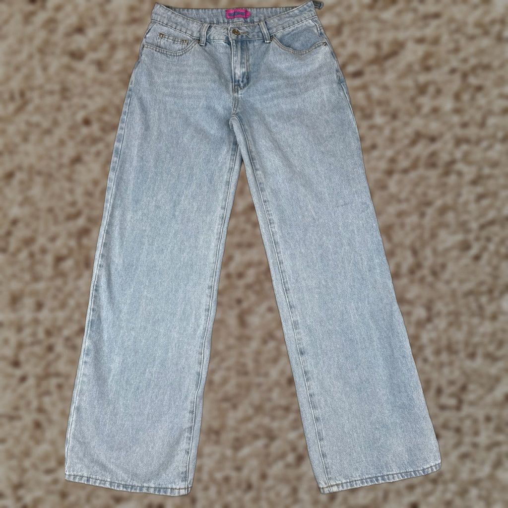 Vintage Edikted Jeans Womens Blue Denim Wide Leg Mid Rise Cotton 28x31 5-Pocket Distressed Medium Wash Western Size 28" / US 6 / IT 42 - 1 Thumbnail