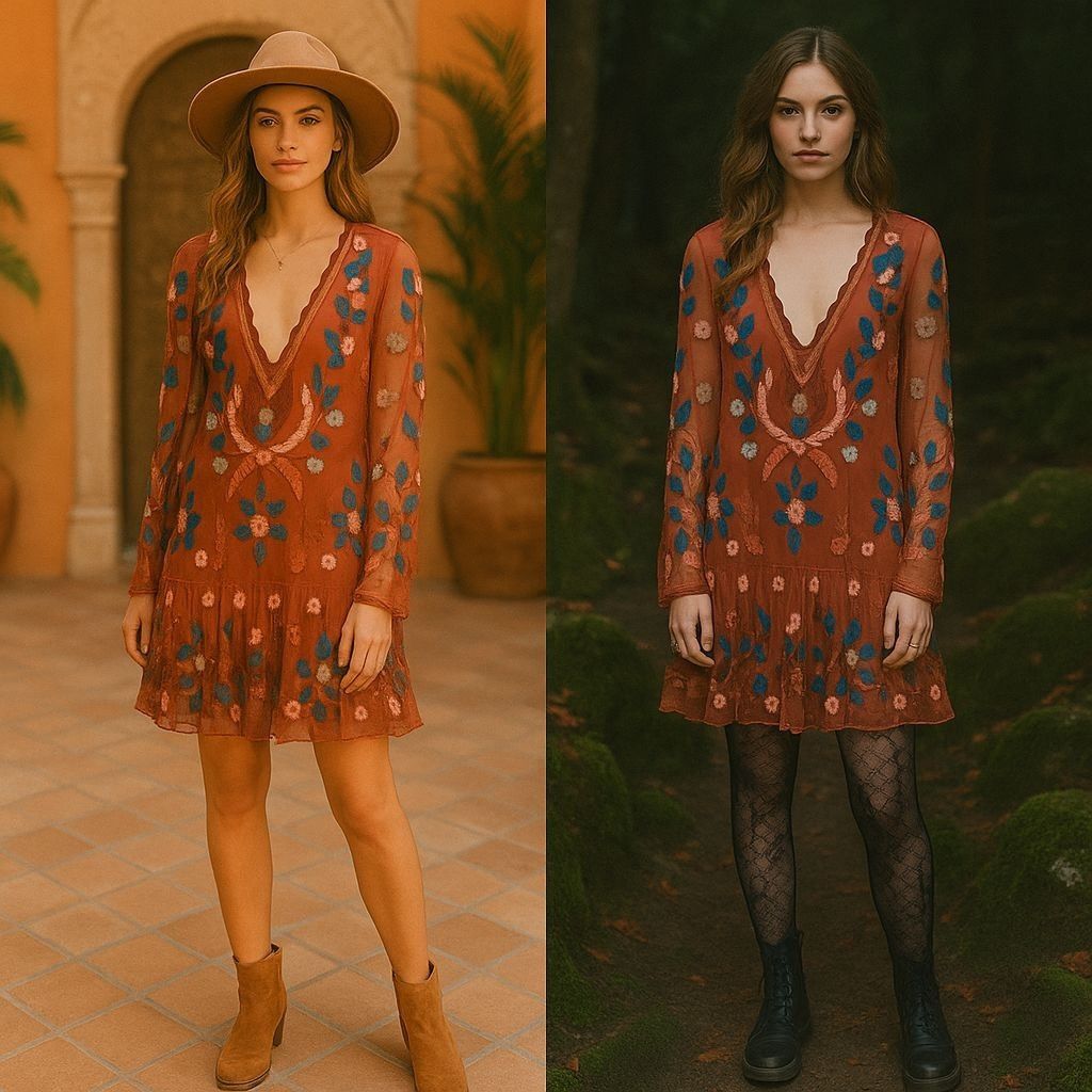 Free People Free People Embroidered Mesh Boho Fall Dress SM Rust Festiva Size S / US 4 / IT 40 - 1 Thumbnail