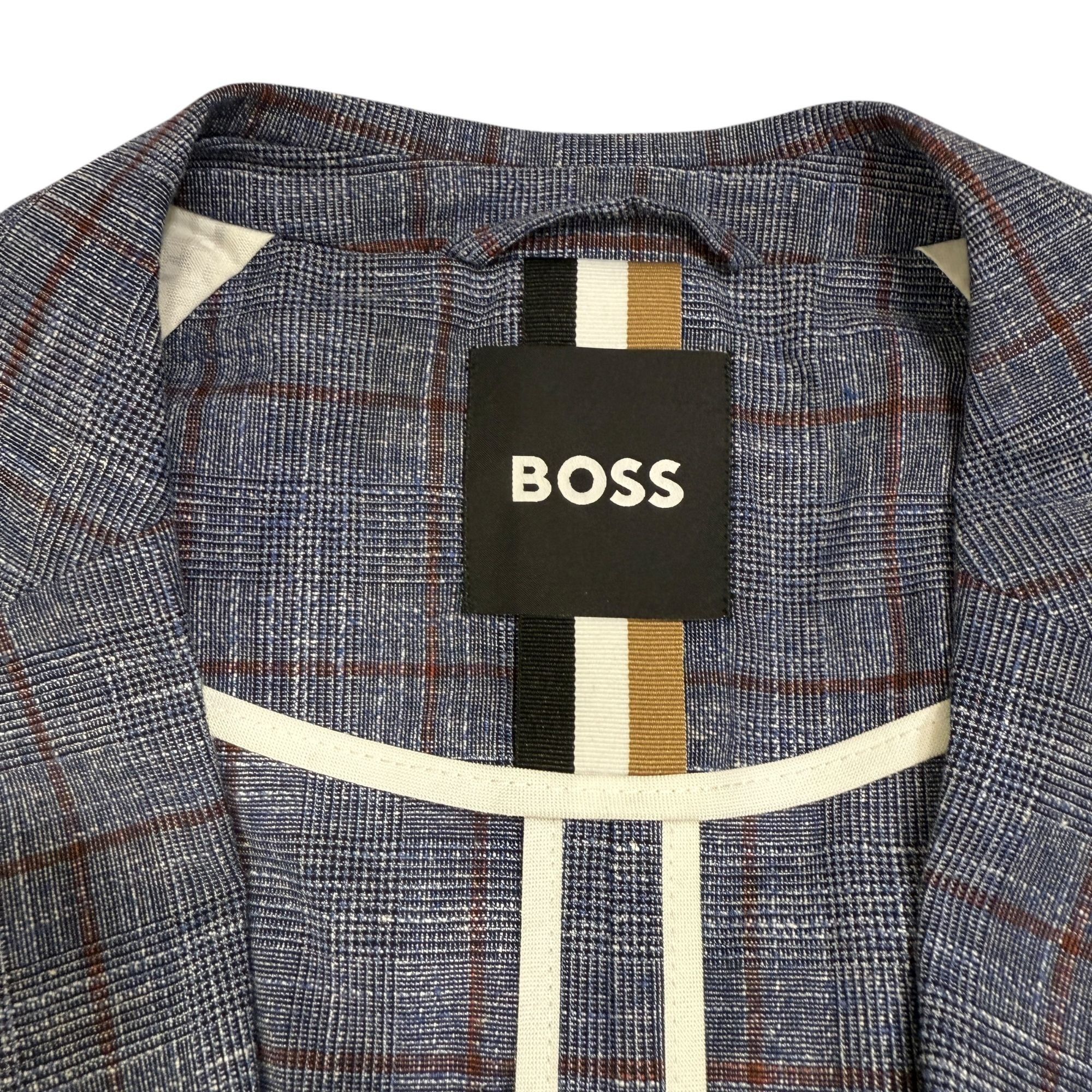 Hugo Boss Hugo Boss Slim-Fit Micro-Patterned Jacket Blue Checkered Lin Size US L / EU 52-54 / 3 - 4 Thumbnail