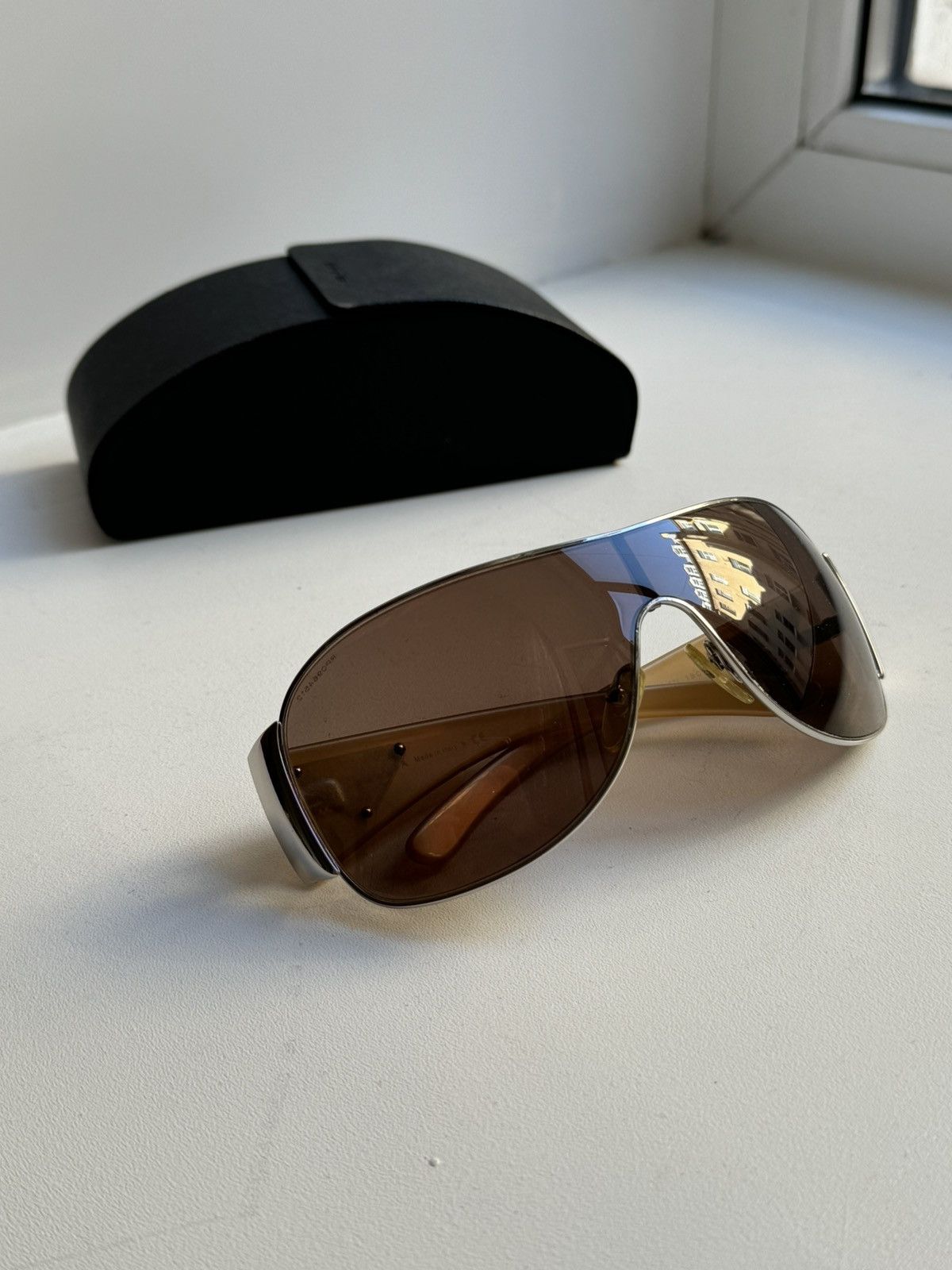 Prada Prada Sunglasses 2010 Triangle Shield Silver Brown Size ONE SIZE - 2 Thumbnail