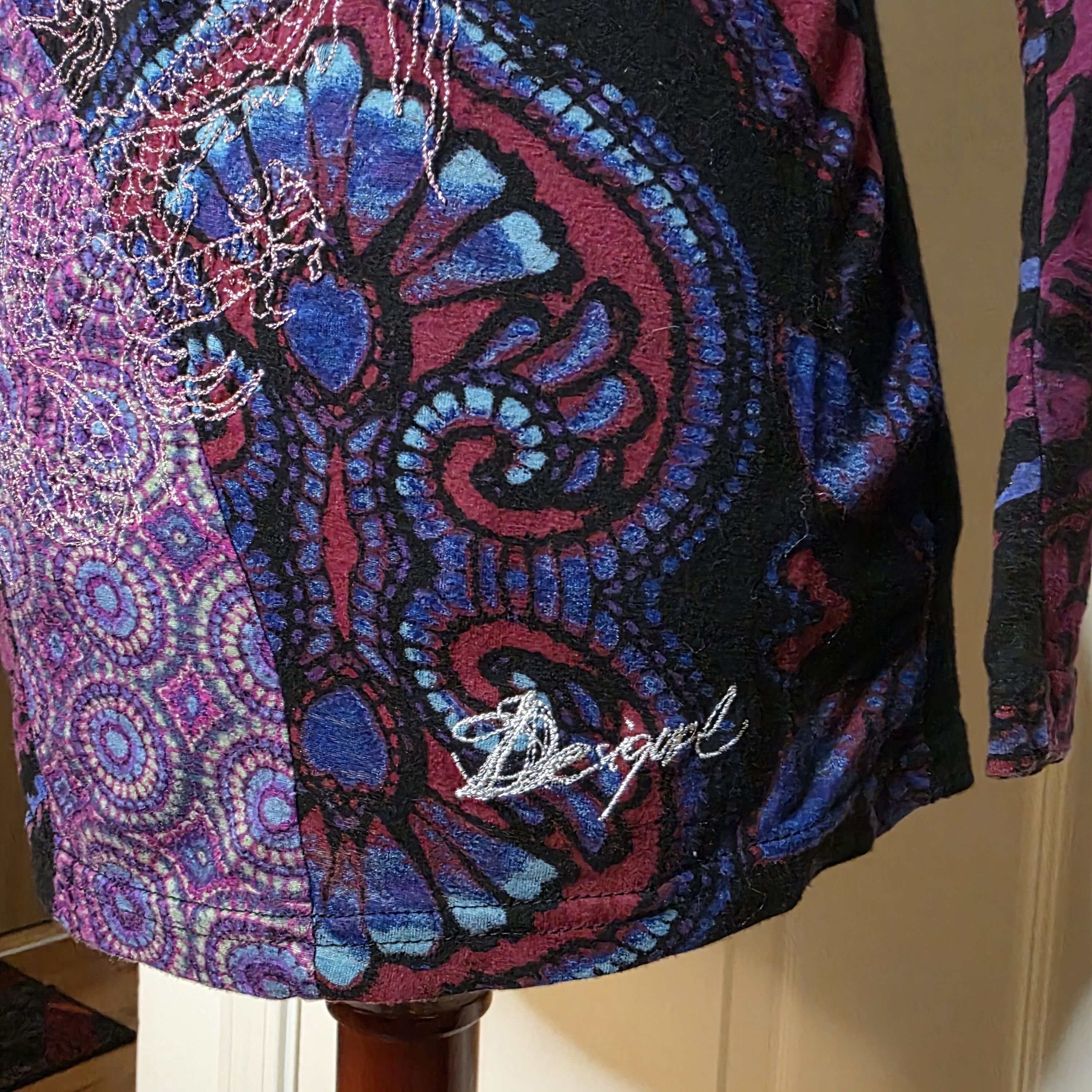 Desigual Desigual Multicolor Embroidered Dragon Long Sleeve Top Size L / US 10 / IT 46 - 2 Thumbnail