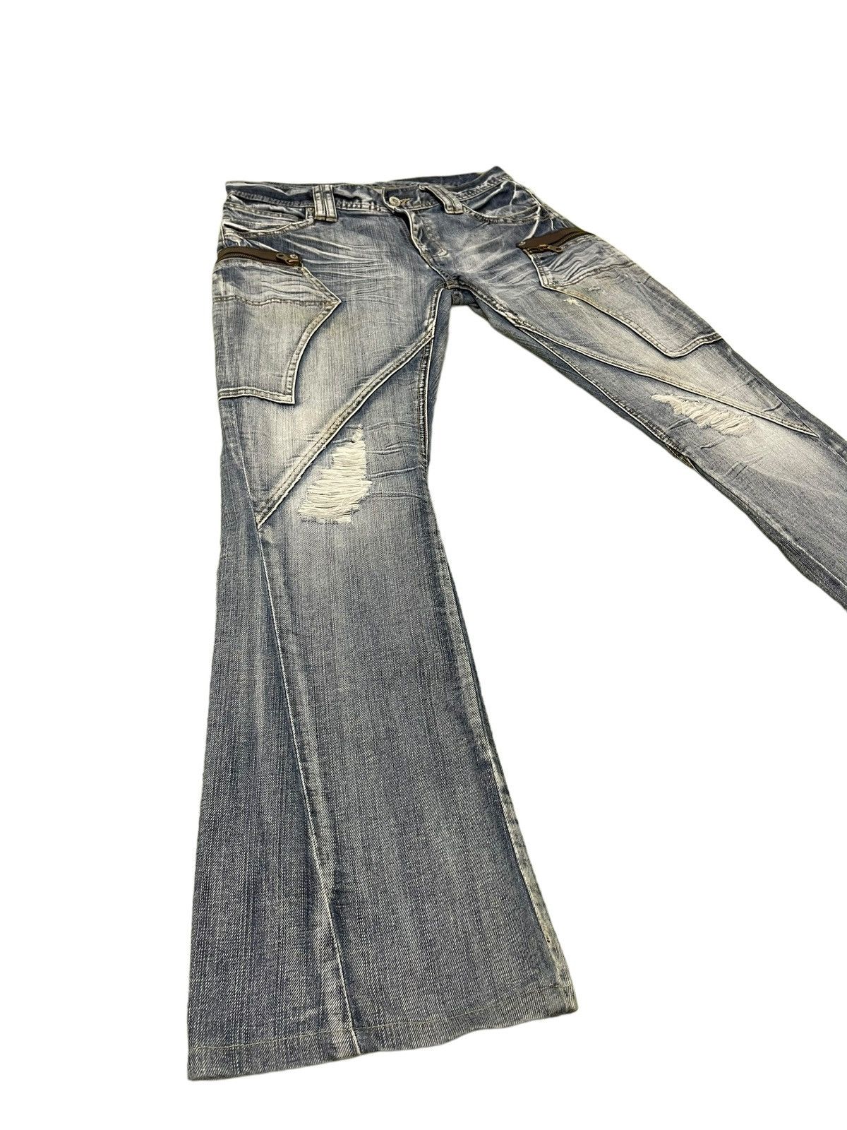 Japanese Brand Flare Jeans Michel Klein Distres Low Rise Boot Cut 8🟦6 Size US 31 - 1 Thumbnail
