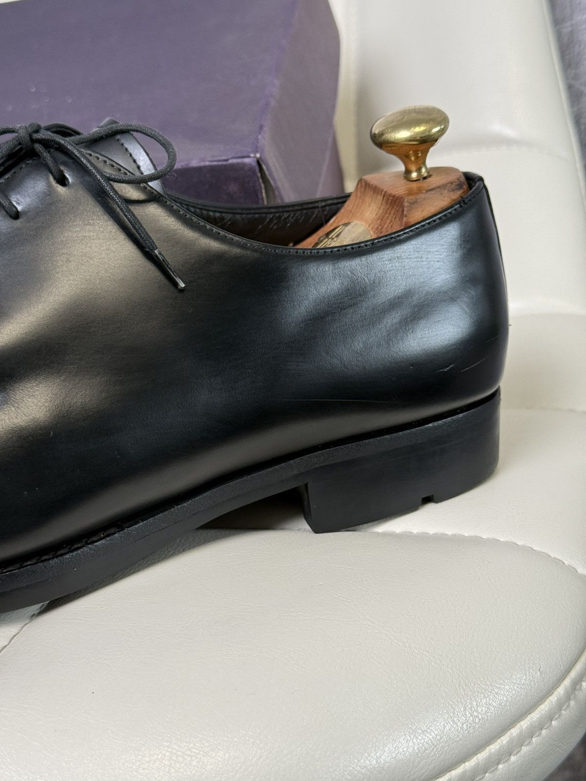 Prada Prada Black Leather Apron Toe Derby Men’s Dress Shoes Italy Size US 11 / EU 44 - 4 Thumbnail