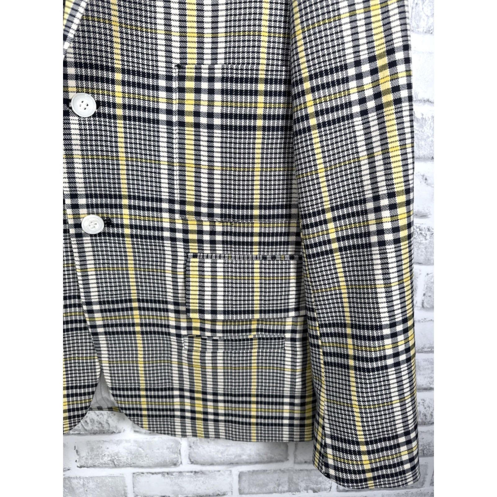 Vintage Noak Plaid 2 Button Sport Coat Mens 38 Regular Yellow Blue Plaid Coat Sports Mens Size US XXS / EU 40 - 3 Thumbnail