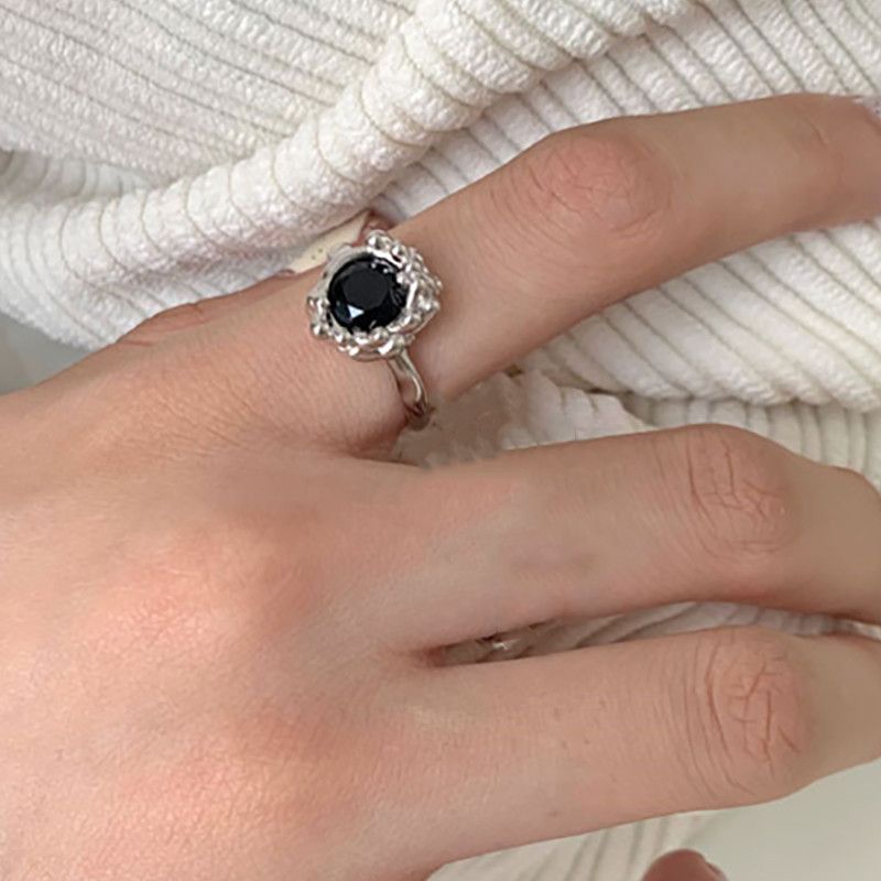 Jewelry Black Zircon Cuff Ring Size ONE SIZE - 1 Thumbnail