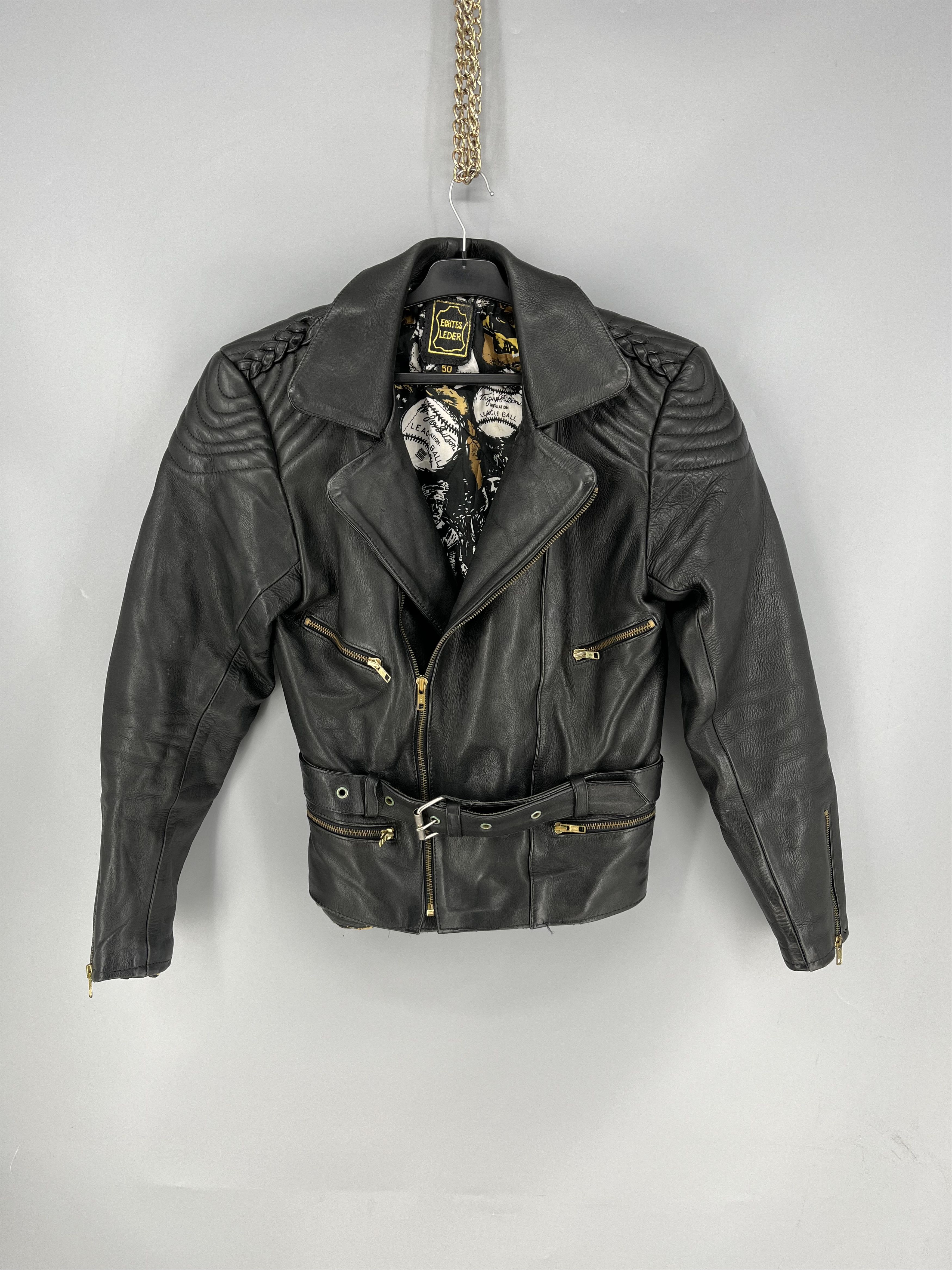 Leather Vintage Women’s Black Leather Biker Jacket Belted Moto Size XL / US 12-14 / IT 48-50 - 1 Thumbnail