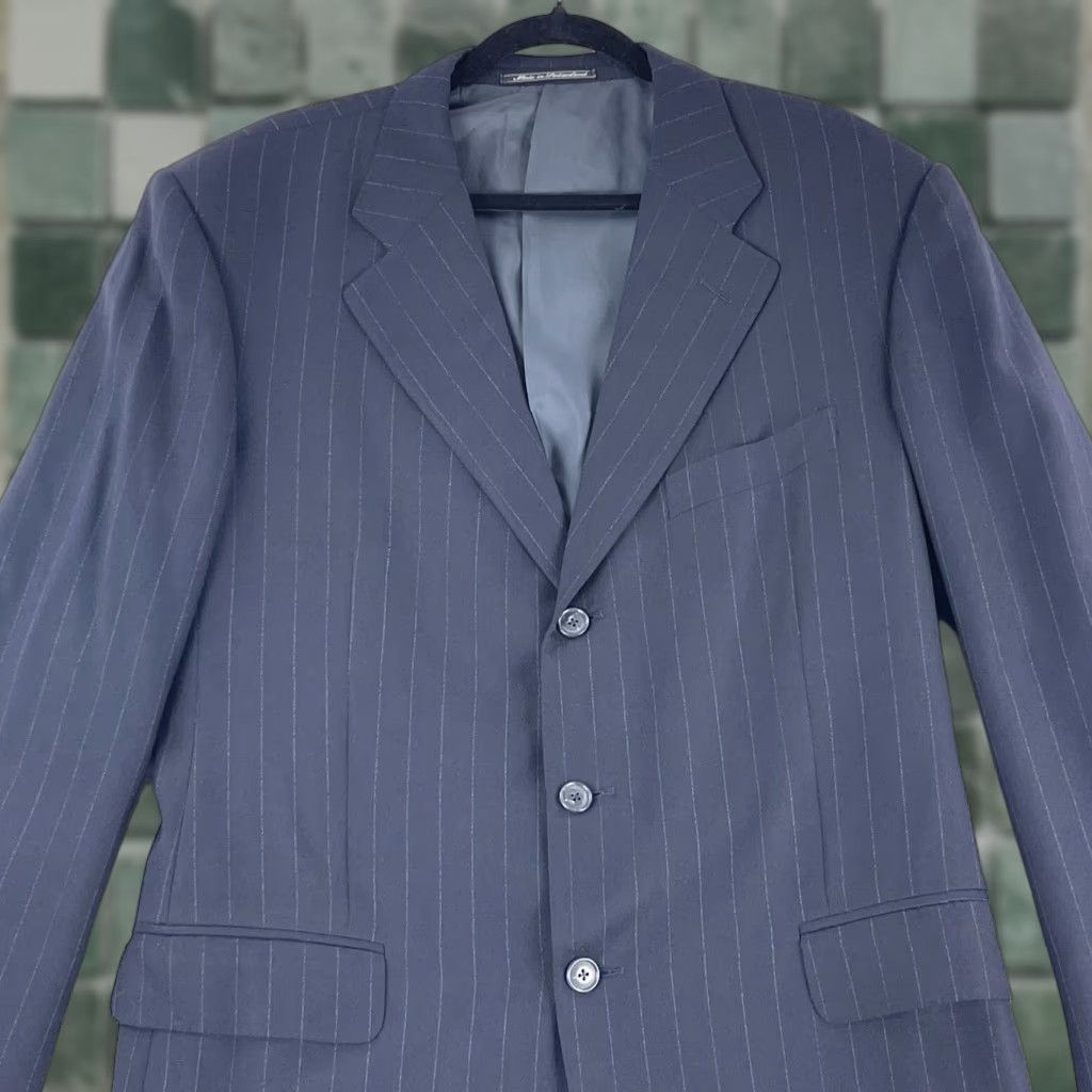 Ermenegildo Zegna Ermenegildo Zegna Blazer Mens Size 44 Blue Striped Three-Button 2 Piece Jacket Suit Long Size 44R - 1 Thumbnail