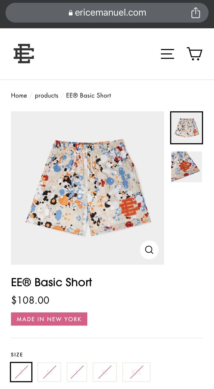 Eric Emanuel Eric Emanuel Basic Shorts Cream Paint Splatter Size Medium ...