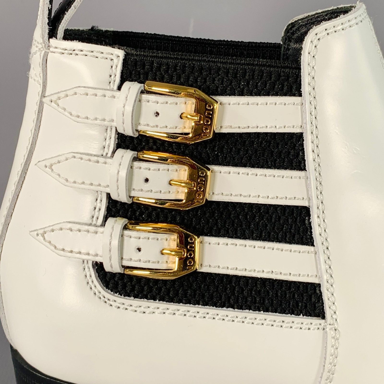 Gucci White Black Gold Leather Pointed Toe Pull On Ankle Boots Size US 7.5 / IT 37.5 - 3 Thumbnail