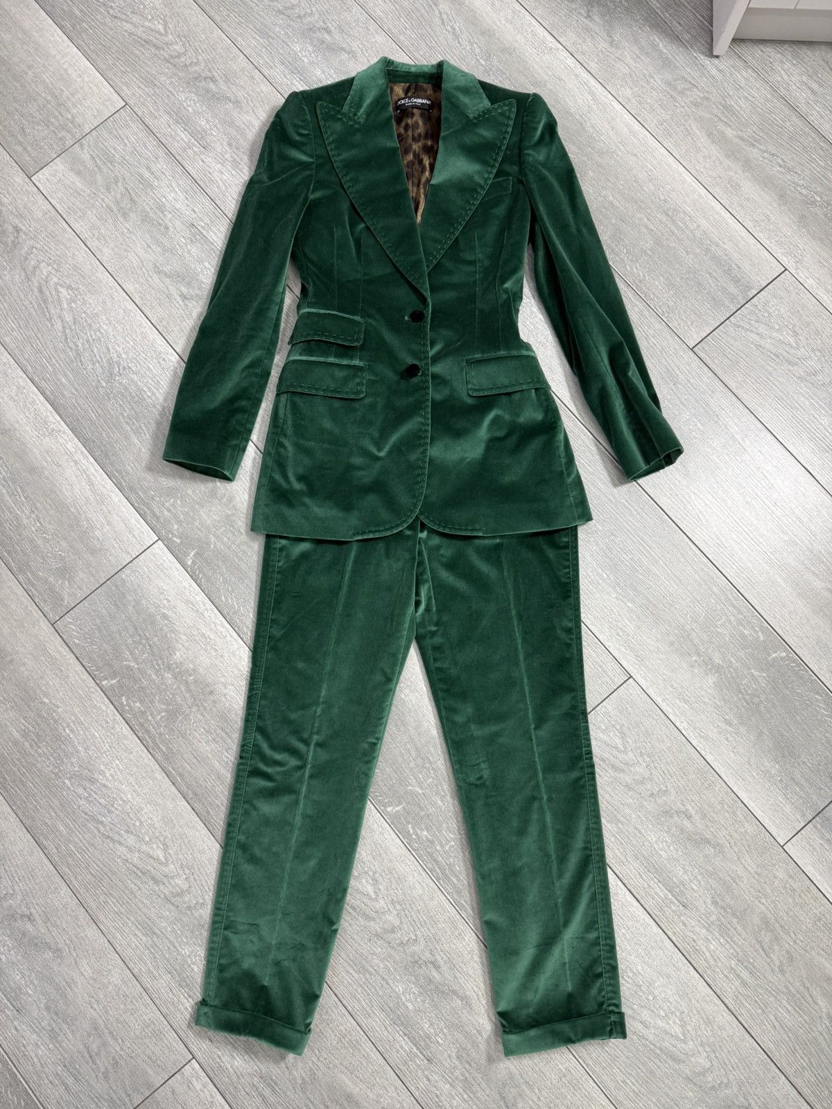 Dolce & Gabbana Dolce & Gabbana Velour Trouser Suit Green IT 40-42 US 4-6 Size XS / US 0-2 / IT 36-38 - 3 Thumbnail