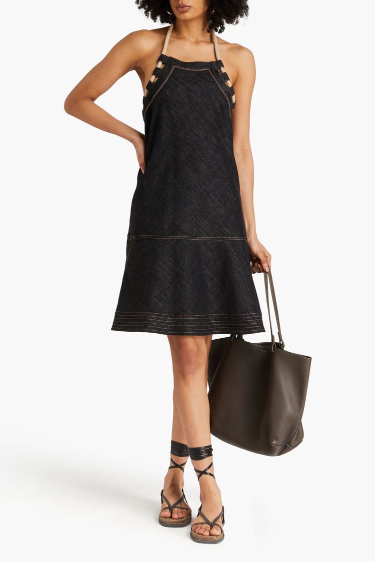 Brunello Cucinelli o1y0725 Denim Mini Dress in Black Size M / US 6-8 / IT 42-44 - 4 Thumbnail