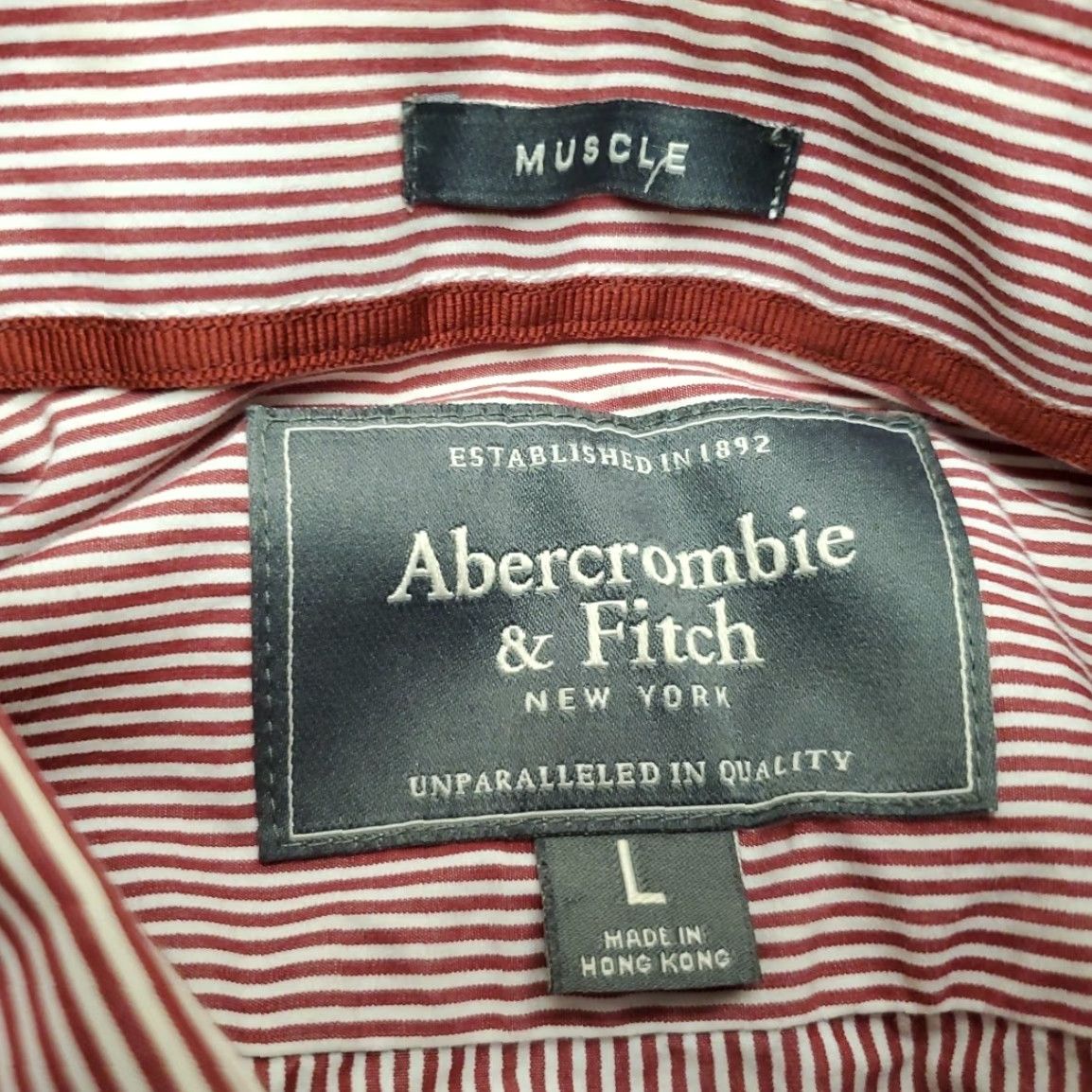 Abercrombie & Fitch VINTAGE Abercrombie & Fitch Shirt Mens Large Red White Striped Muscle Fit Button Down Size US L / EU 52-54 / 3 - 4 Thumbnail