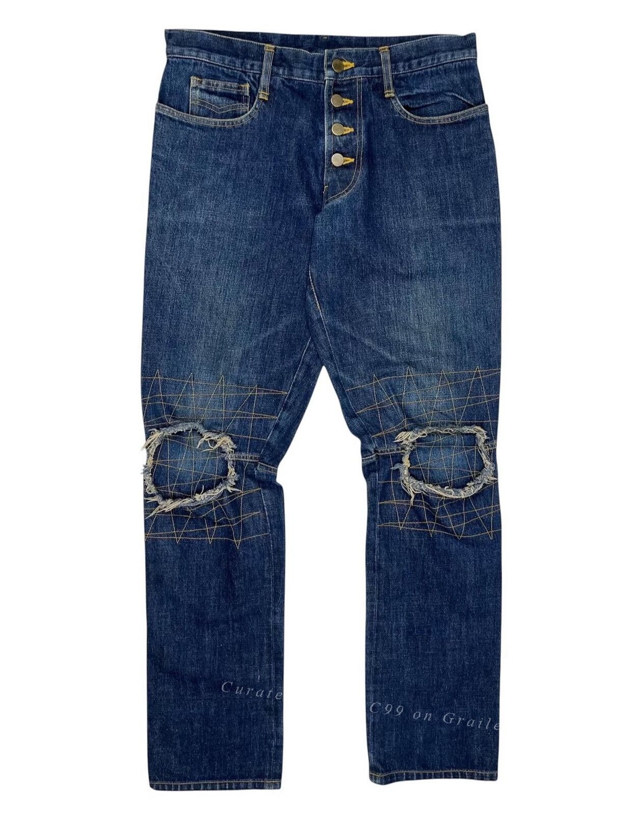 Vintage 1990s Vintage Christopher Nemeth Yellow Stitch Denim Pants Size US 30 / EU 46 - 1 Thumbnail